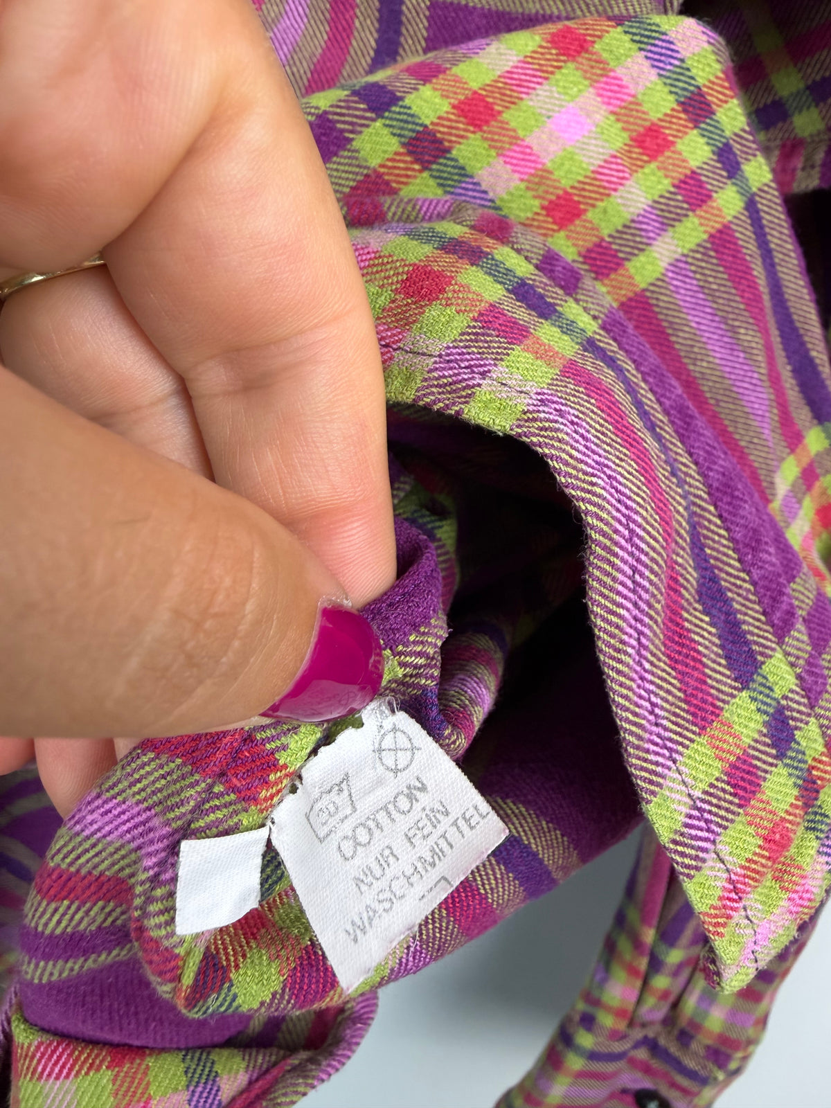 Camicia vintage tartan viola e verde lime