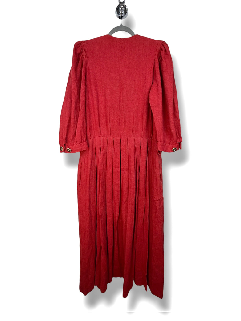 Vintage Austrian Linen Blend Dress by H. Moser – Red & Green Tirolean Maxi Dress