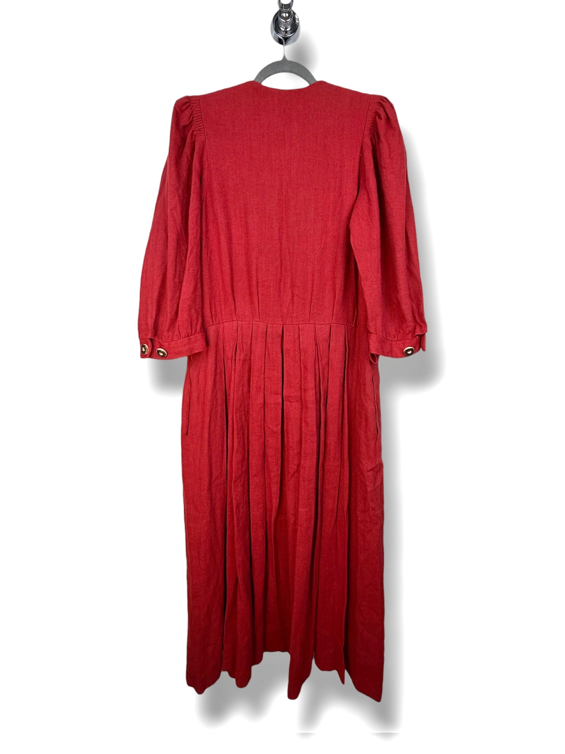Vintage Austrian Linen Blend Dress by H. Moser – Red & Green Tirolean Maxi Dress