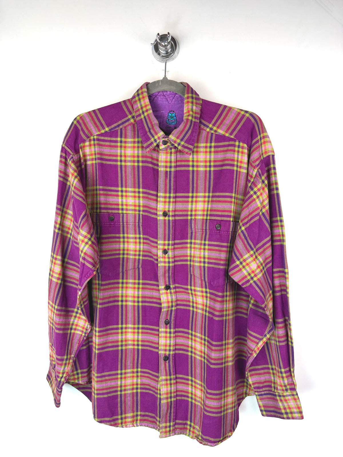 Camicia vintage tartan viola e verde lime