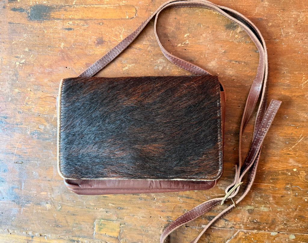 Borsa vintage in vera pelle e cavallino | Tracolla regolabile