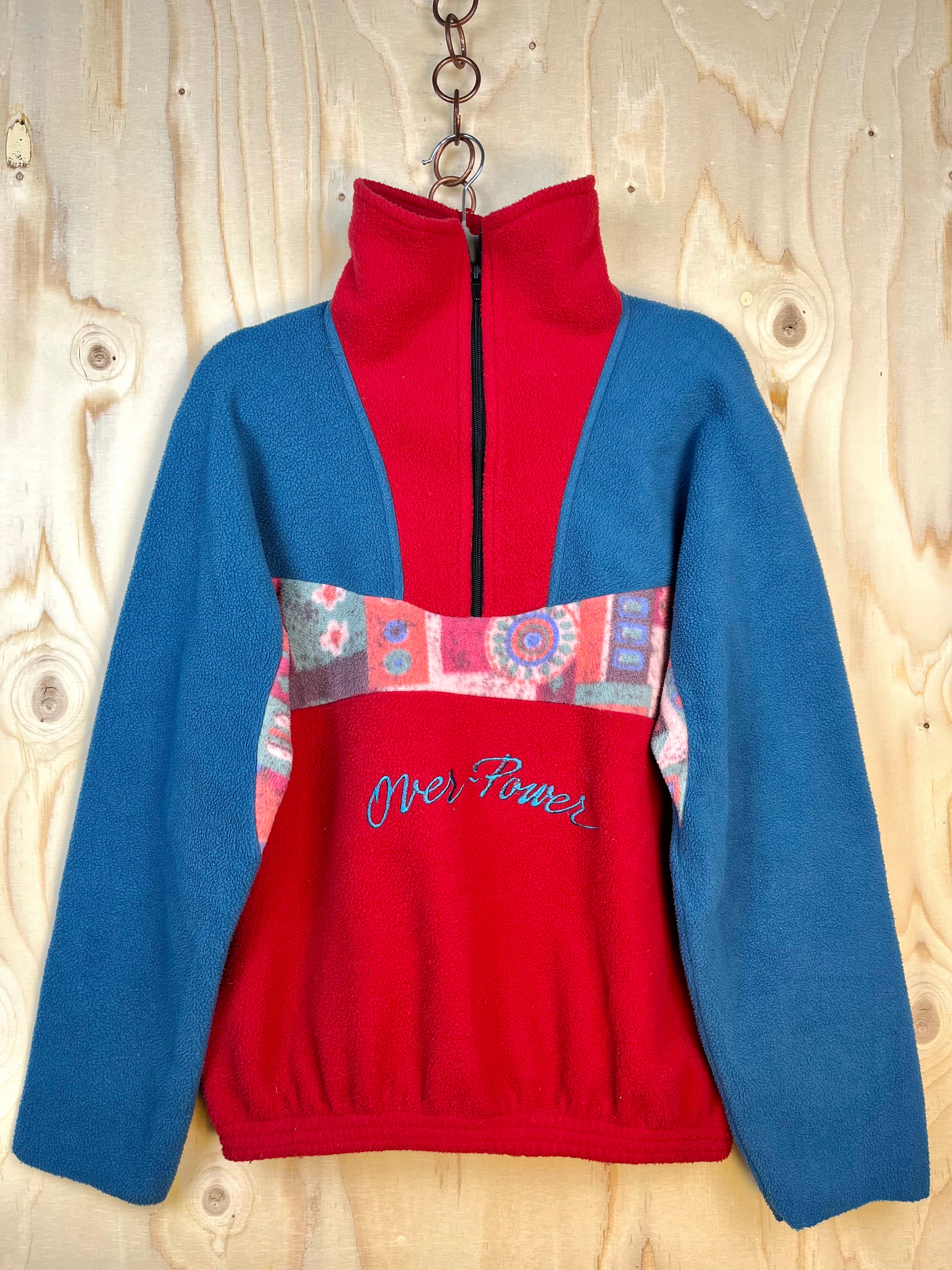 Vintage 90s Colorblock Fleece Jacket Red Blue Half Zip
