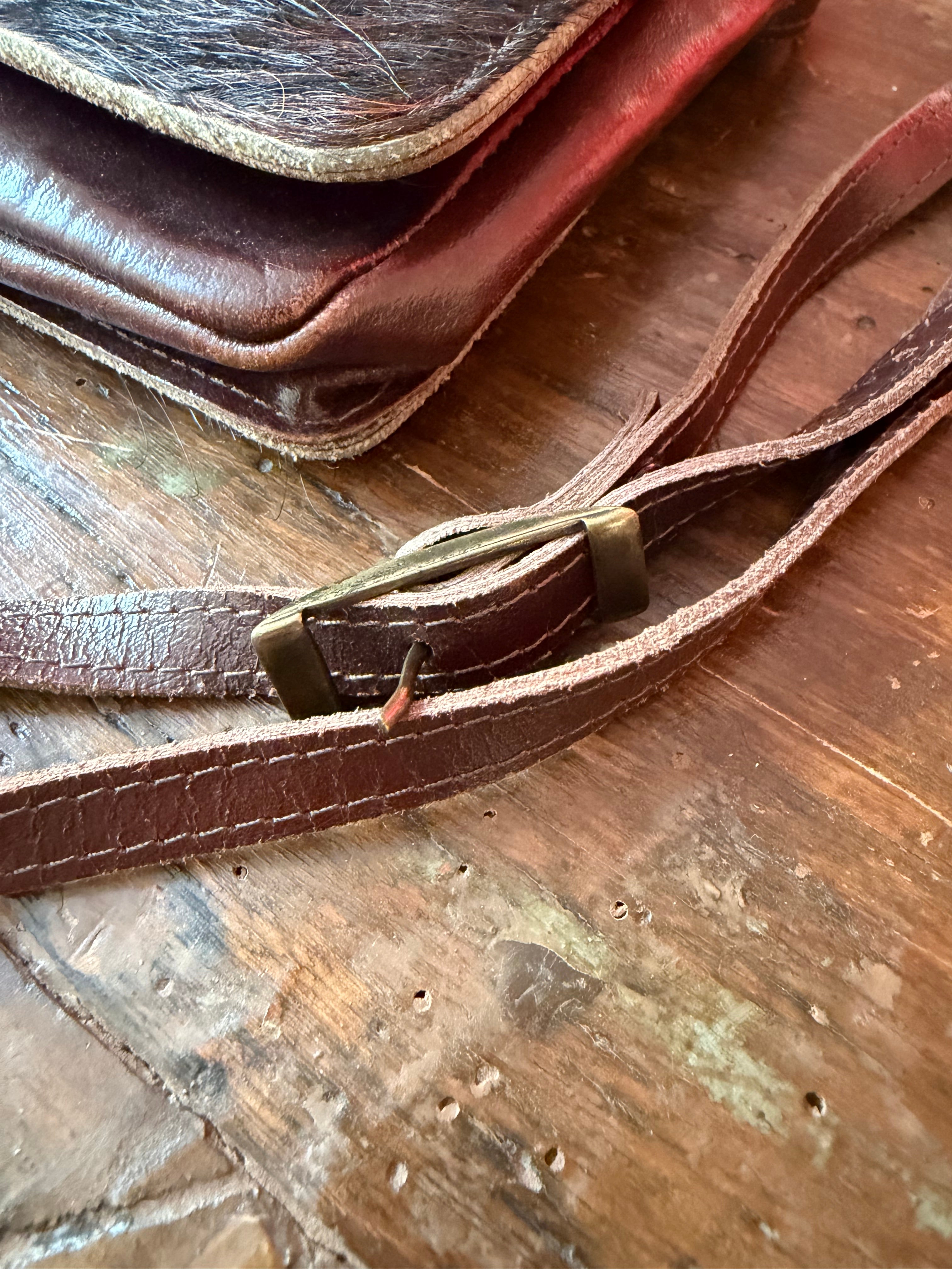 Borsa vintage in vera pelle e cavallino | Tracolla regolabile