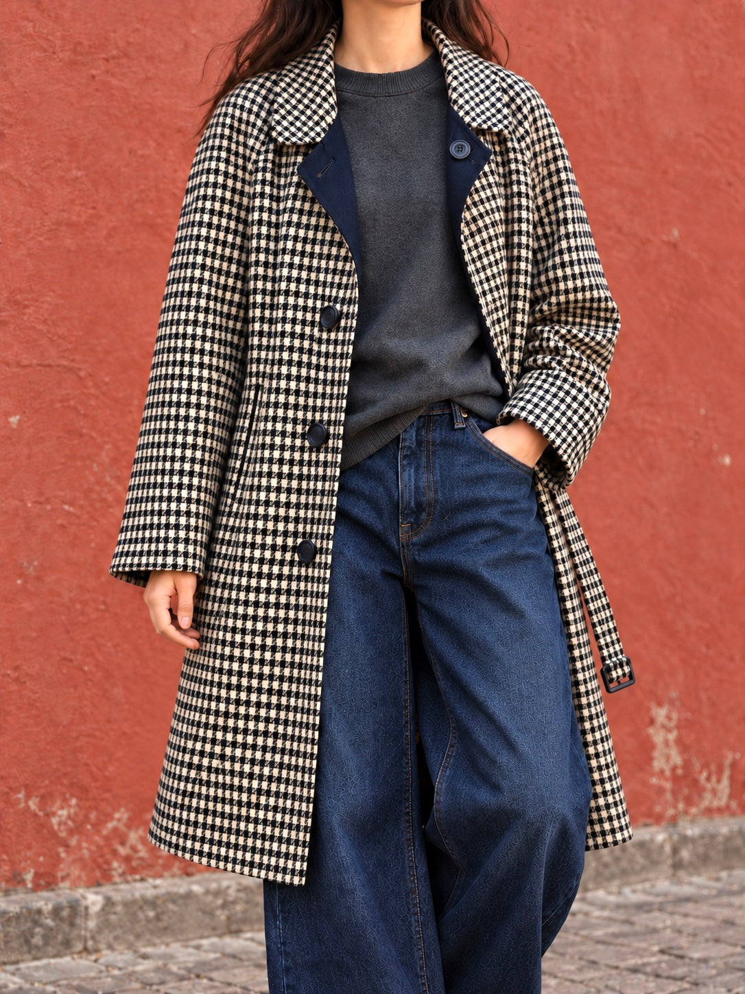 Cappotto vintage double face pied-de-poule e blu navy