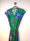 Abito vintage floreale verde con cintura – Midi anni ’90