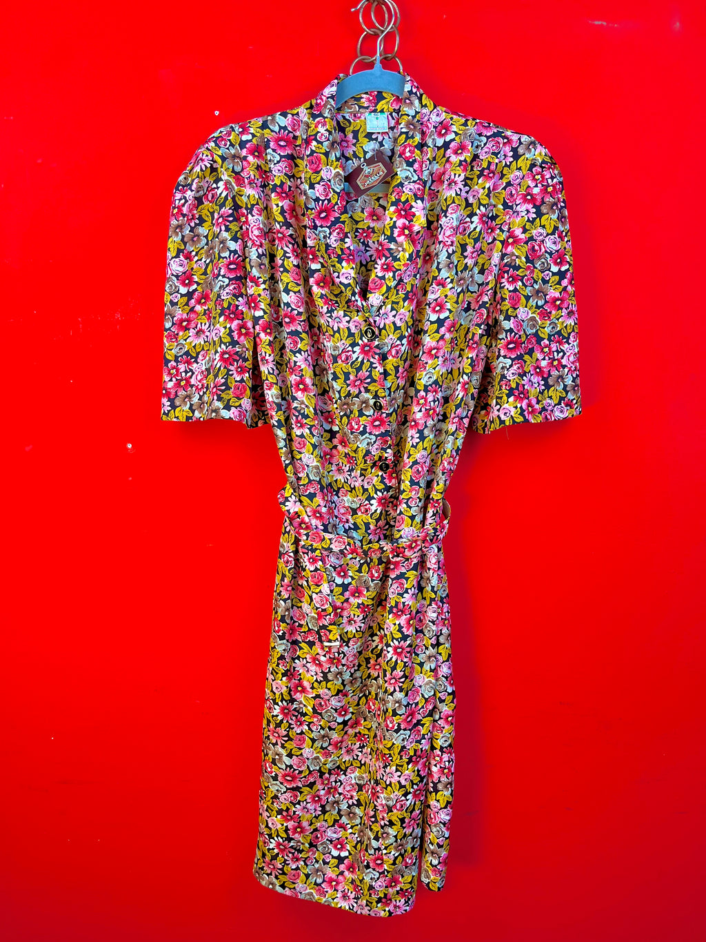 Vintage Floral Dress Made in Italy Belted 90s Midi Dress