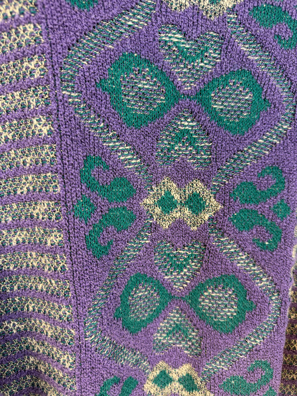 Maglione vintage jacquard viola e verde – M