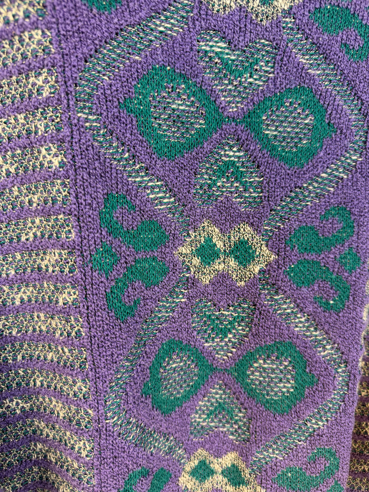 Maglione vintage jacquard viola e verde – M