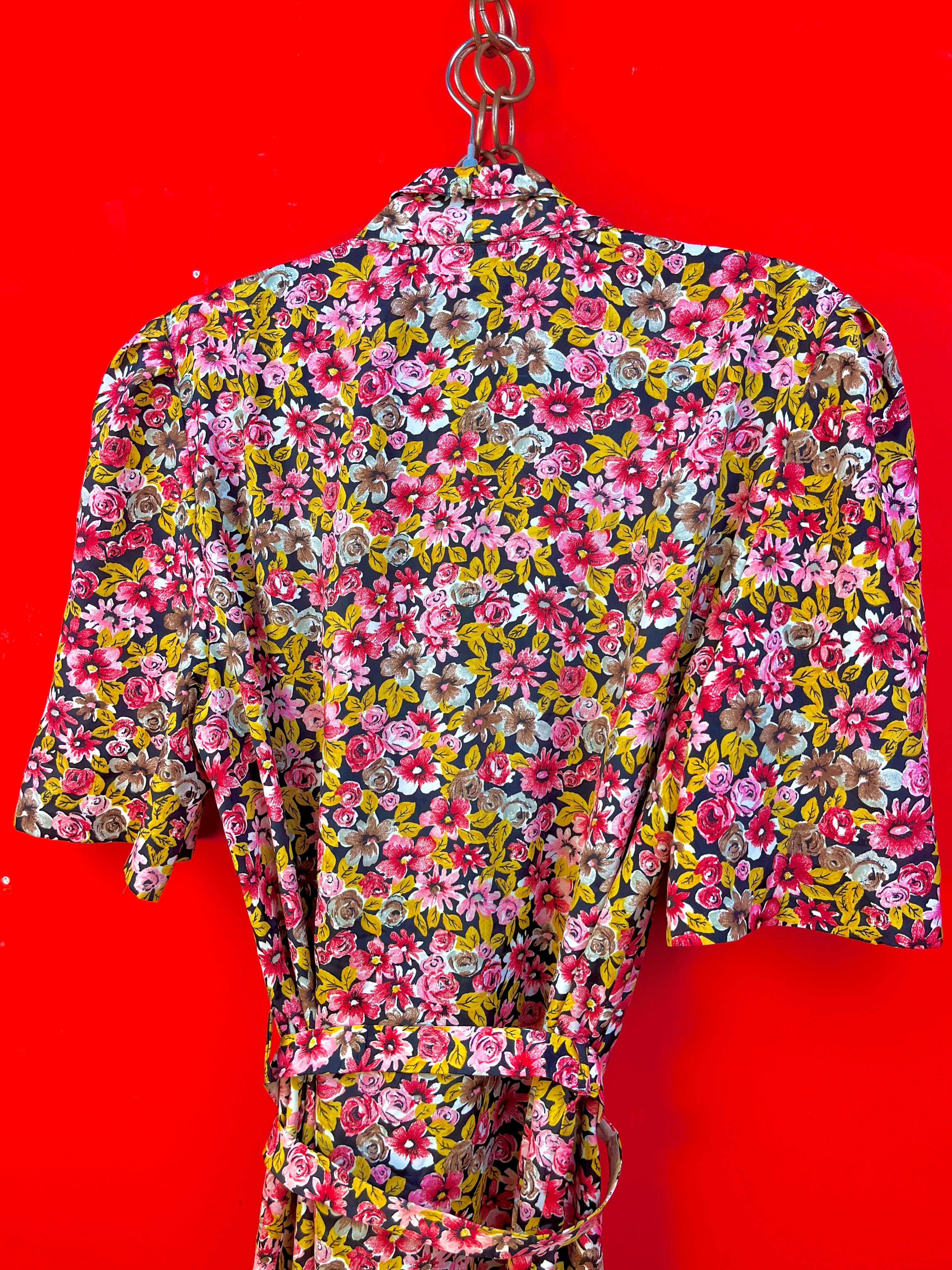 Vintage Floral Dress Made in Italy Belted 90s Midi Dress