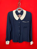 Blusa Vintage In Seta A Pois Con Colletto Peter Pan