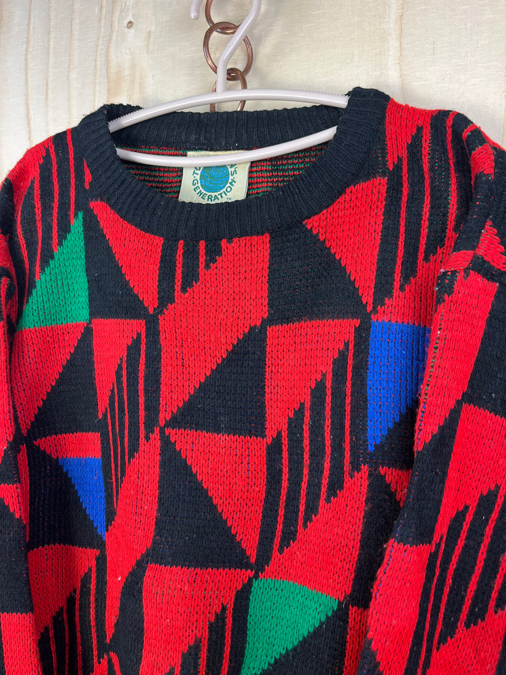 Vintage 90s Geometric Knit Sweater – Red & Black Oversized