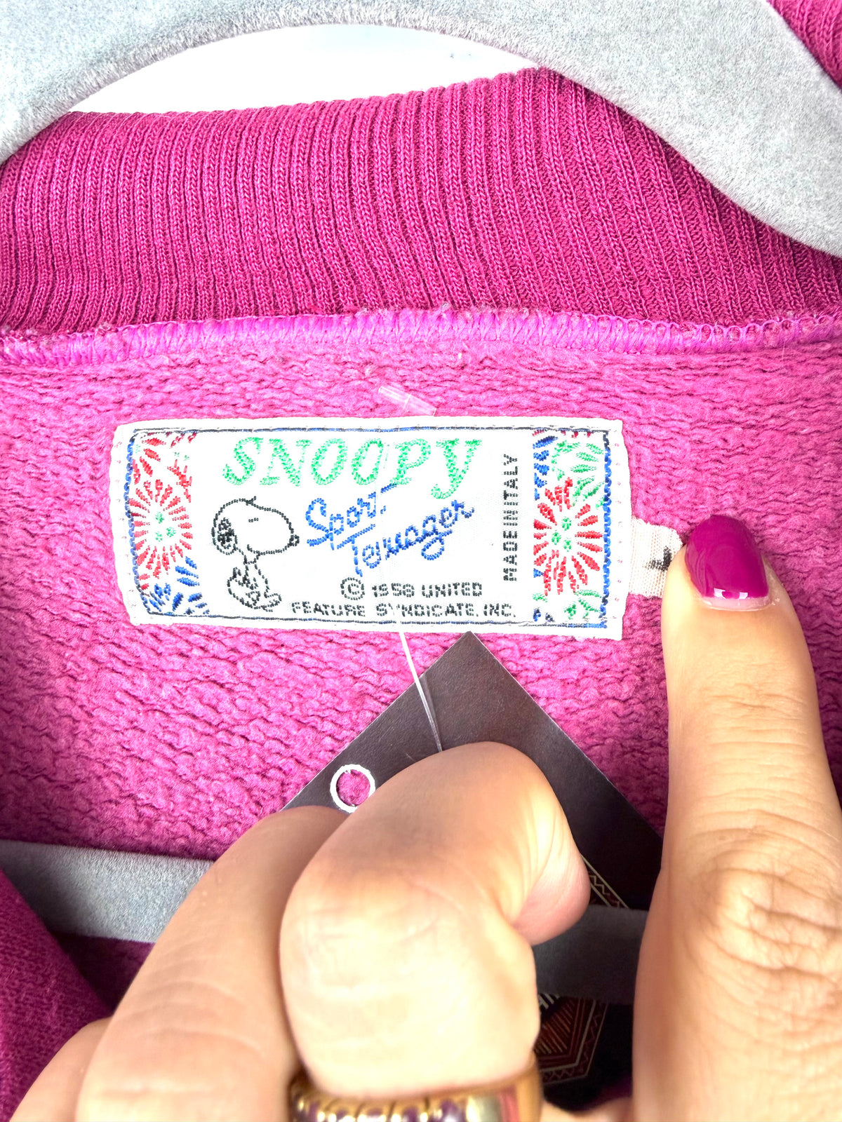 Felpa vintage Snoopy mezza zip fucsia