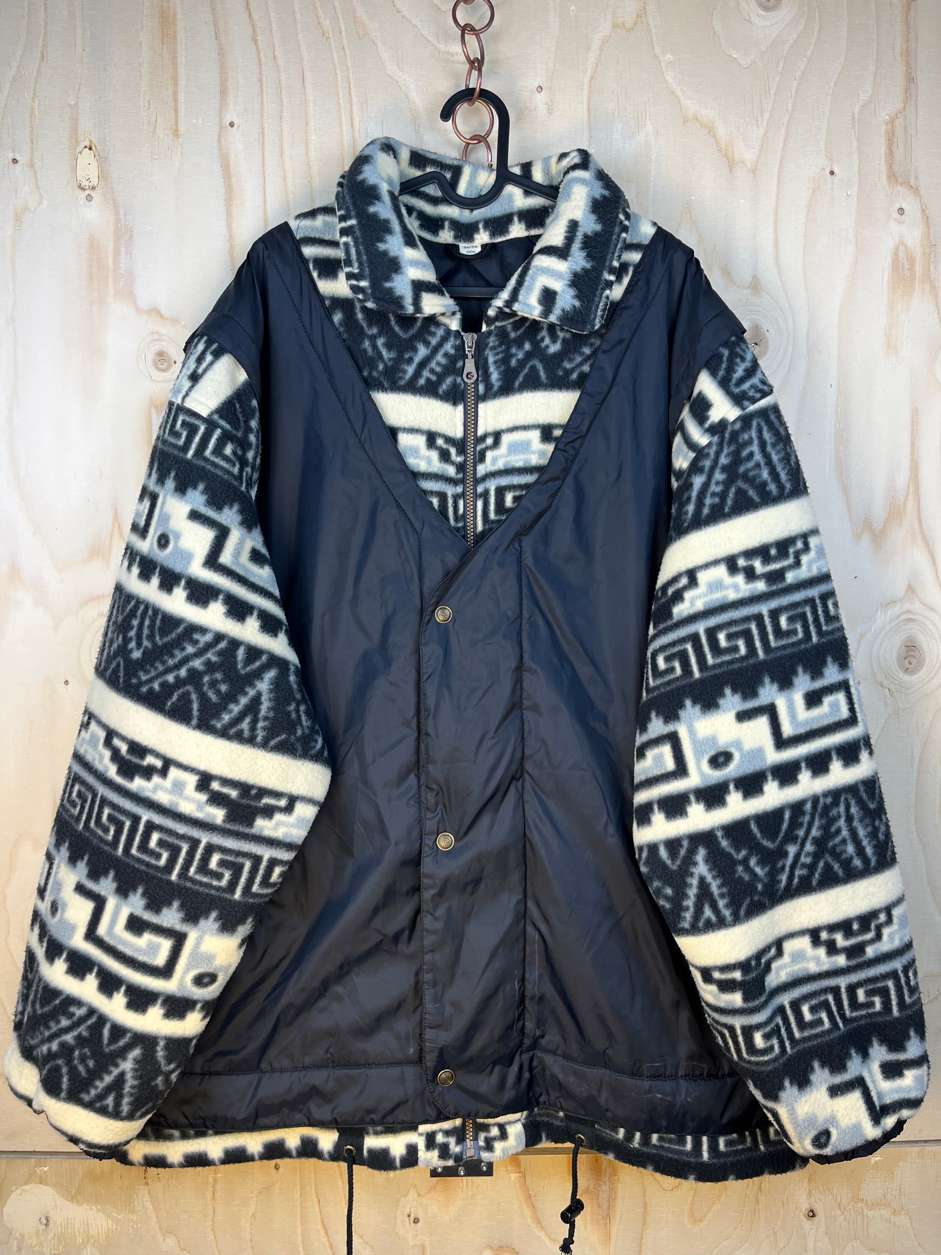 Vintage Aztec Fleece & Quilted Jacket Black Oversize