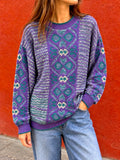Maglione vintage jacquard viola e verde – M