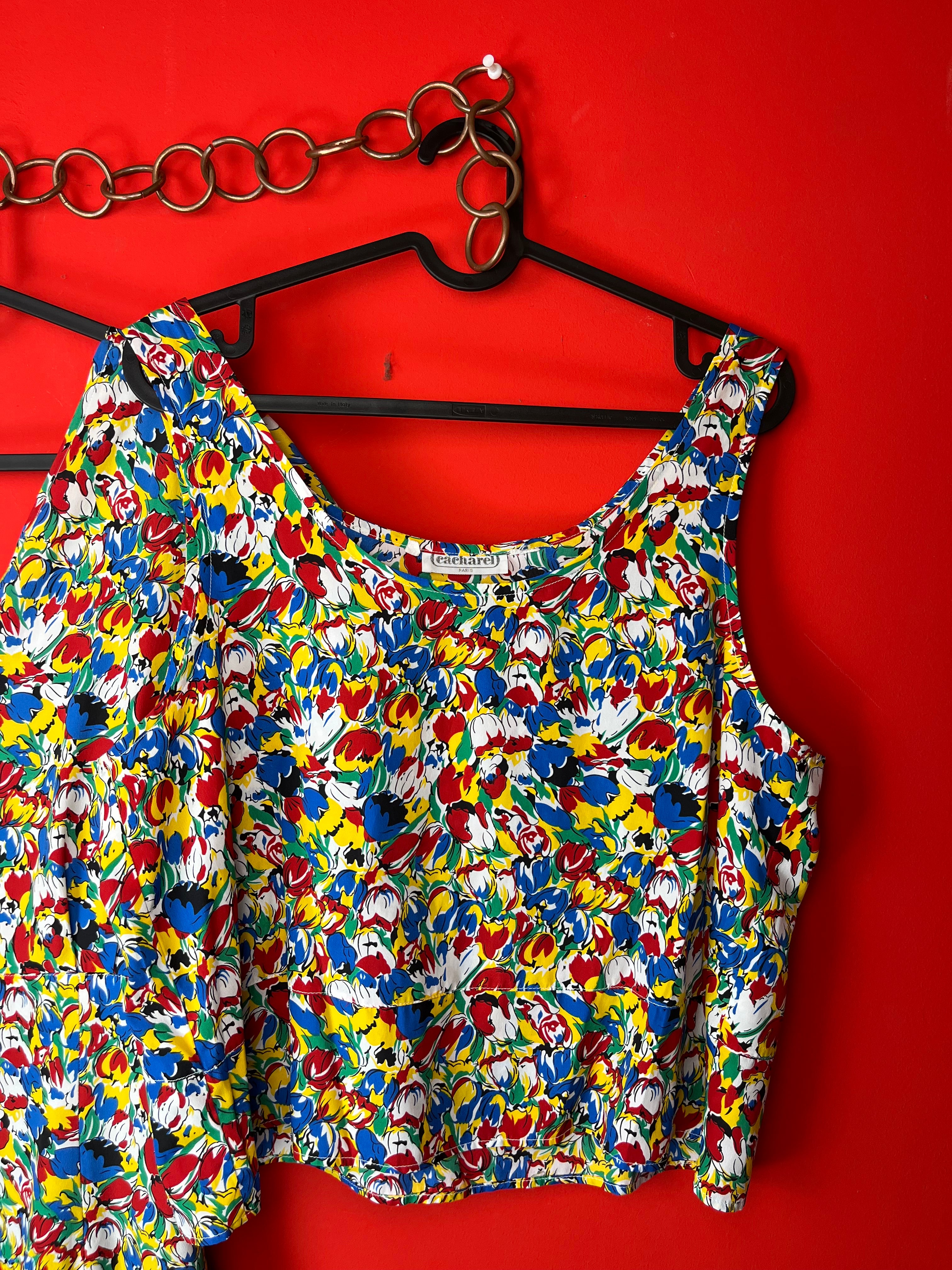 Completo Vintage Cacharel Paris Floreale – Abito Lungo e Top Coordinato