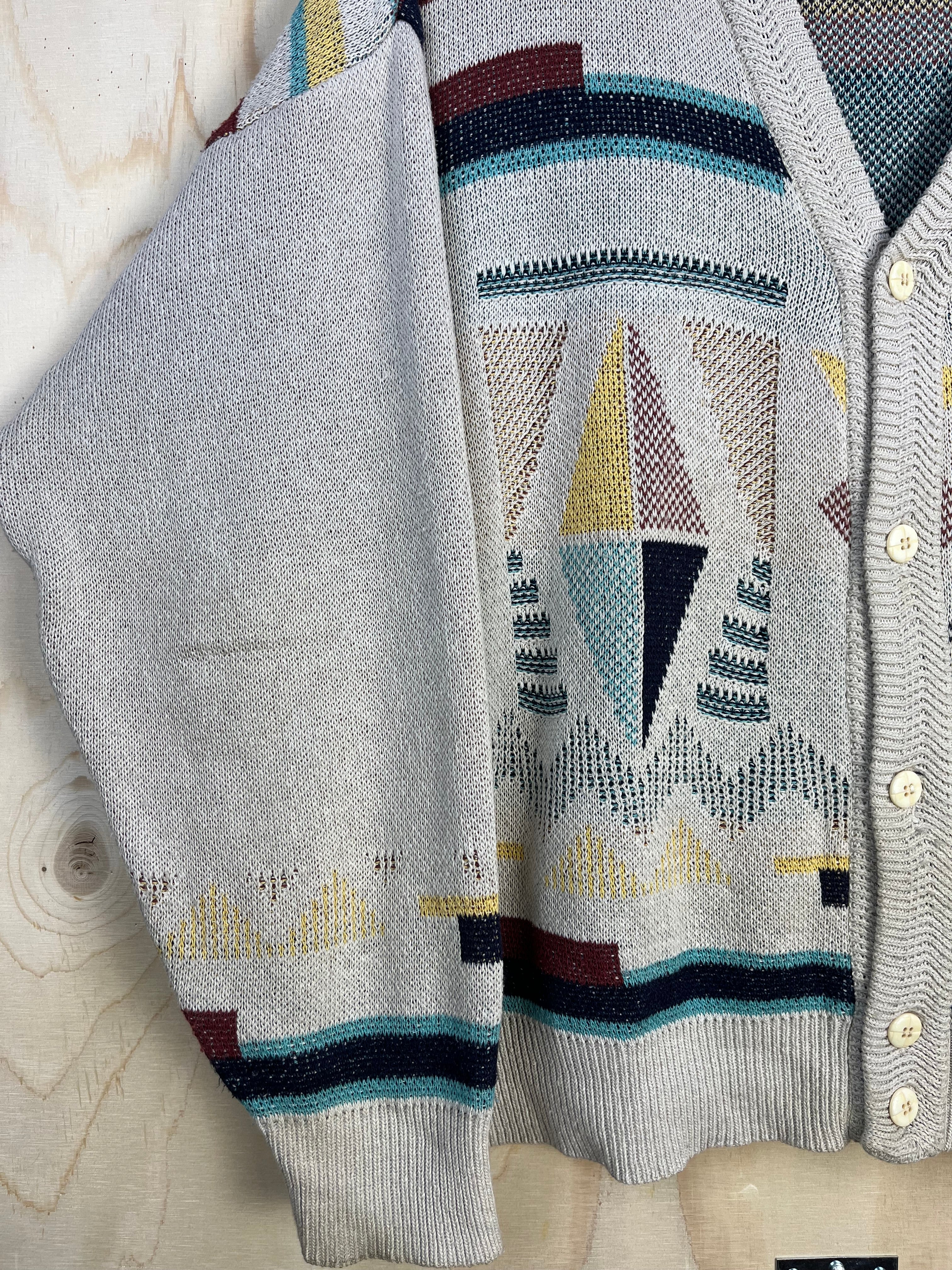 Vintage Geometric Pattern Cardigan Oversize Cotton Blend 90s