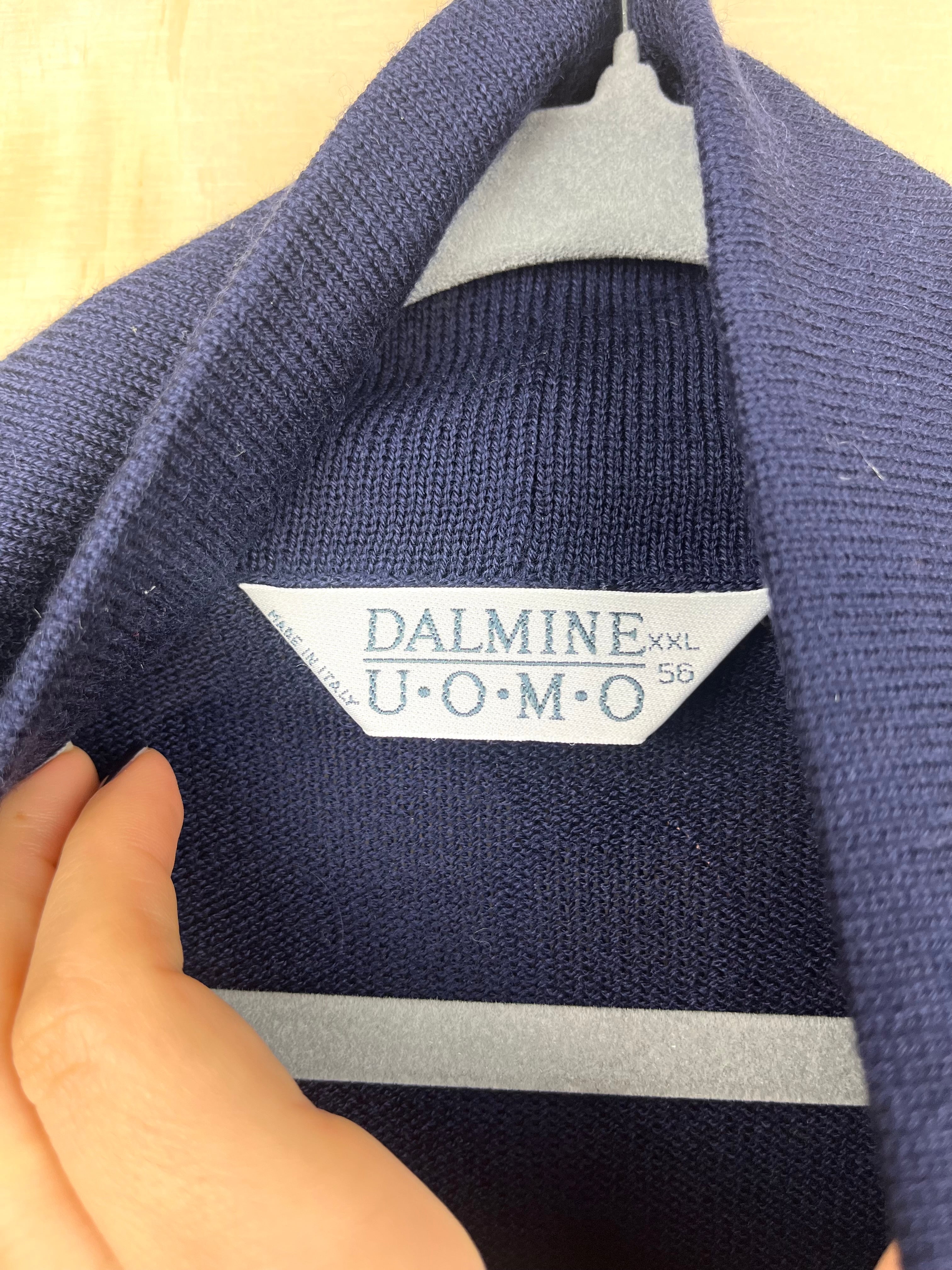 Vintage Italian Pure Wool Cardigan Geometric Pattern Navy Blue Oversized Fit