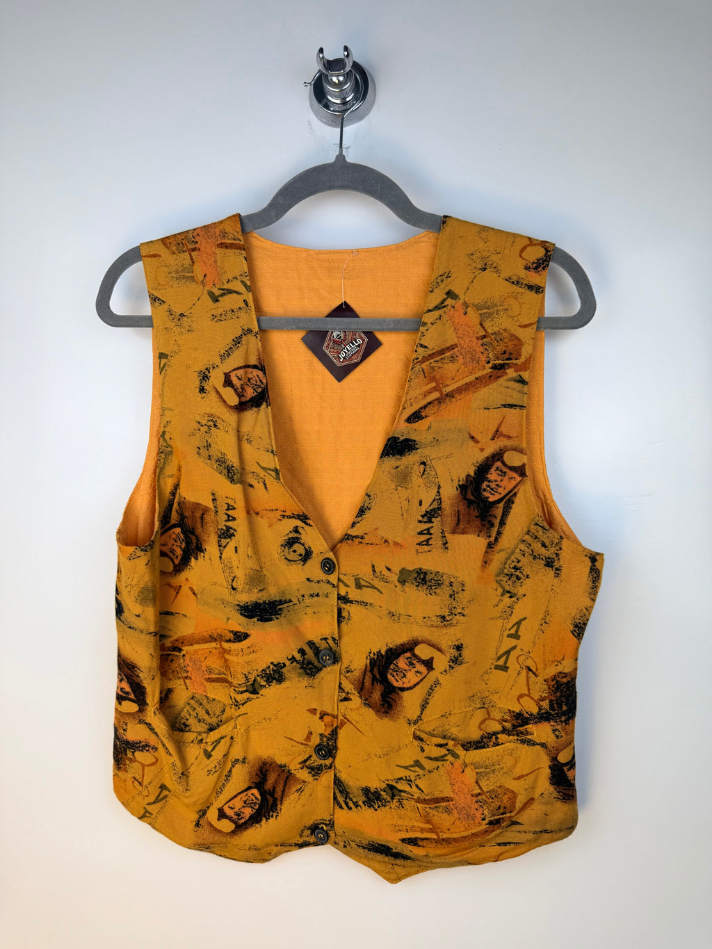 Vintage 90s Gilet Senape con Fantasia Astratta