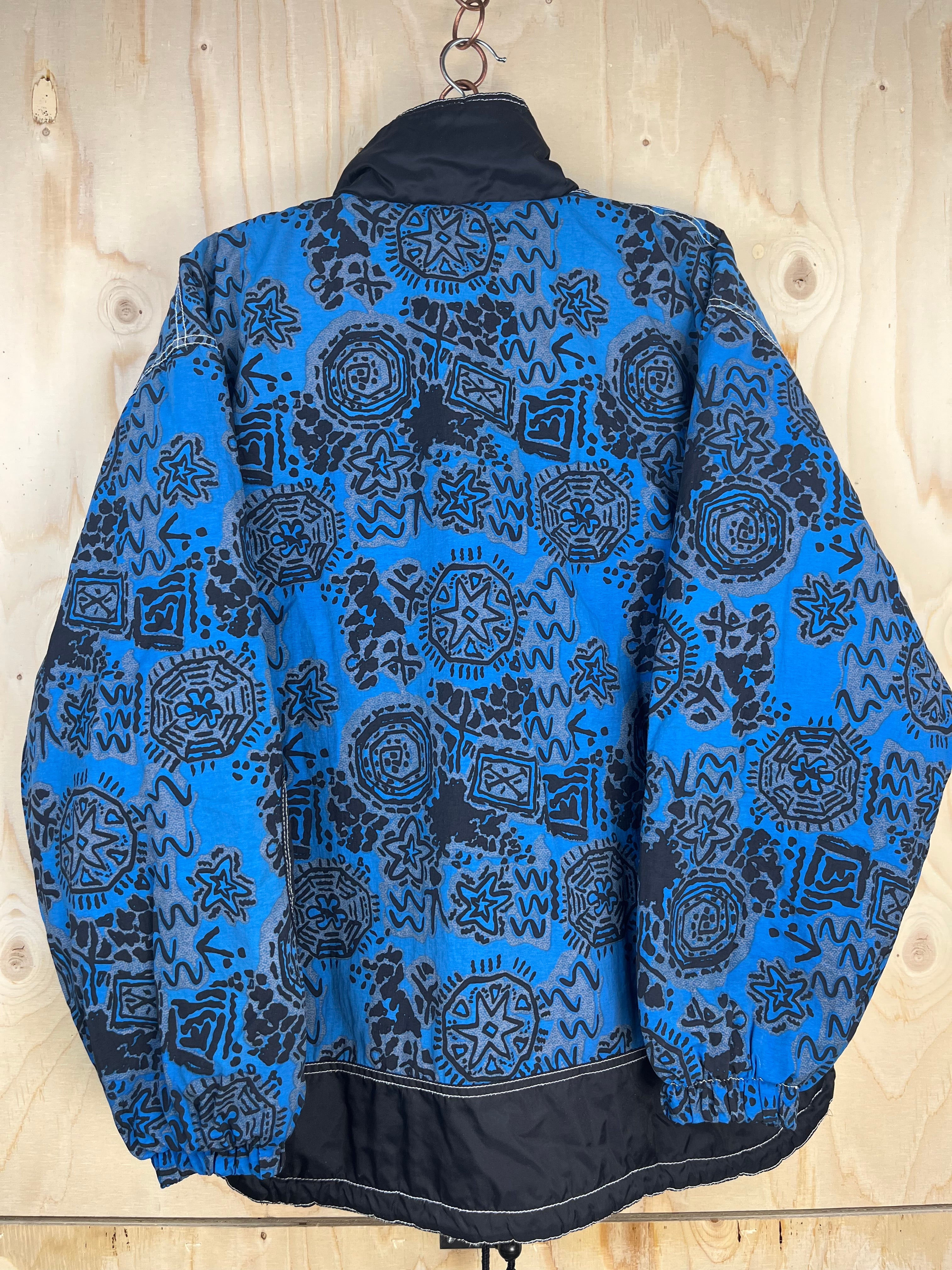 Vintage 90s Pattern Pullover Jacket Half Zip Blue Abstract Jacket