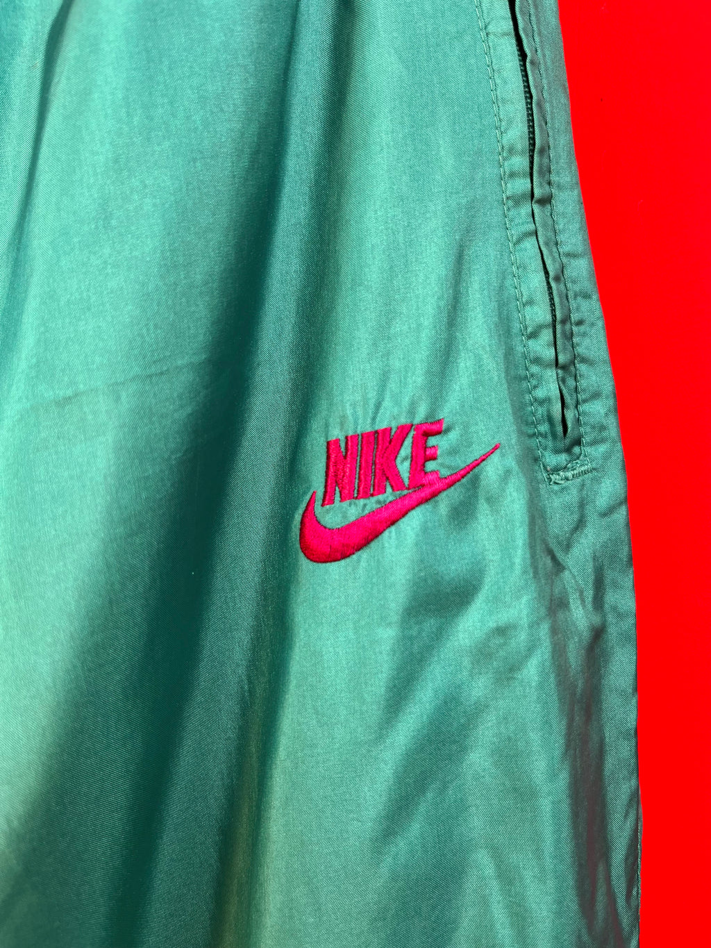 Nike Vintage Track Pants Verde Y2K Logo Rosa