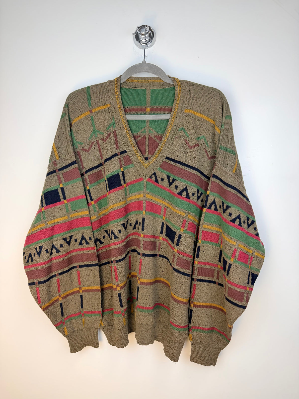 Maglione vintage geometrico multicolore – XL