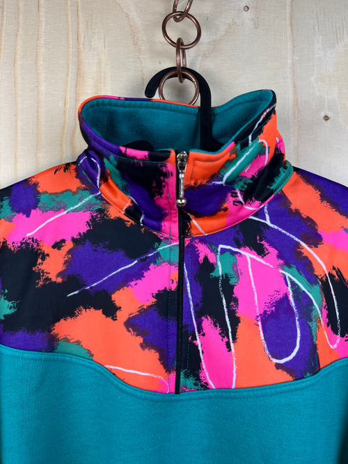 90s Vintage Abstract Color Block Half Zip Sweatshirt
