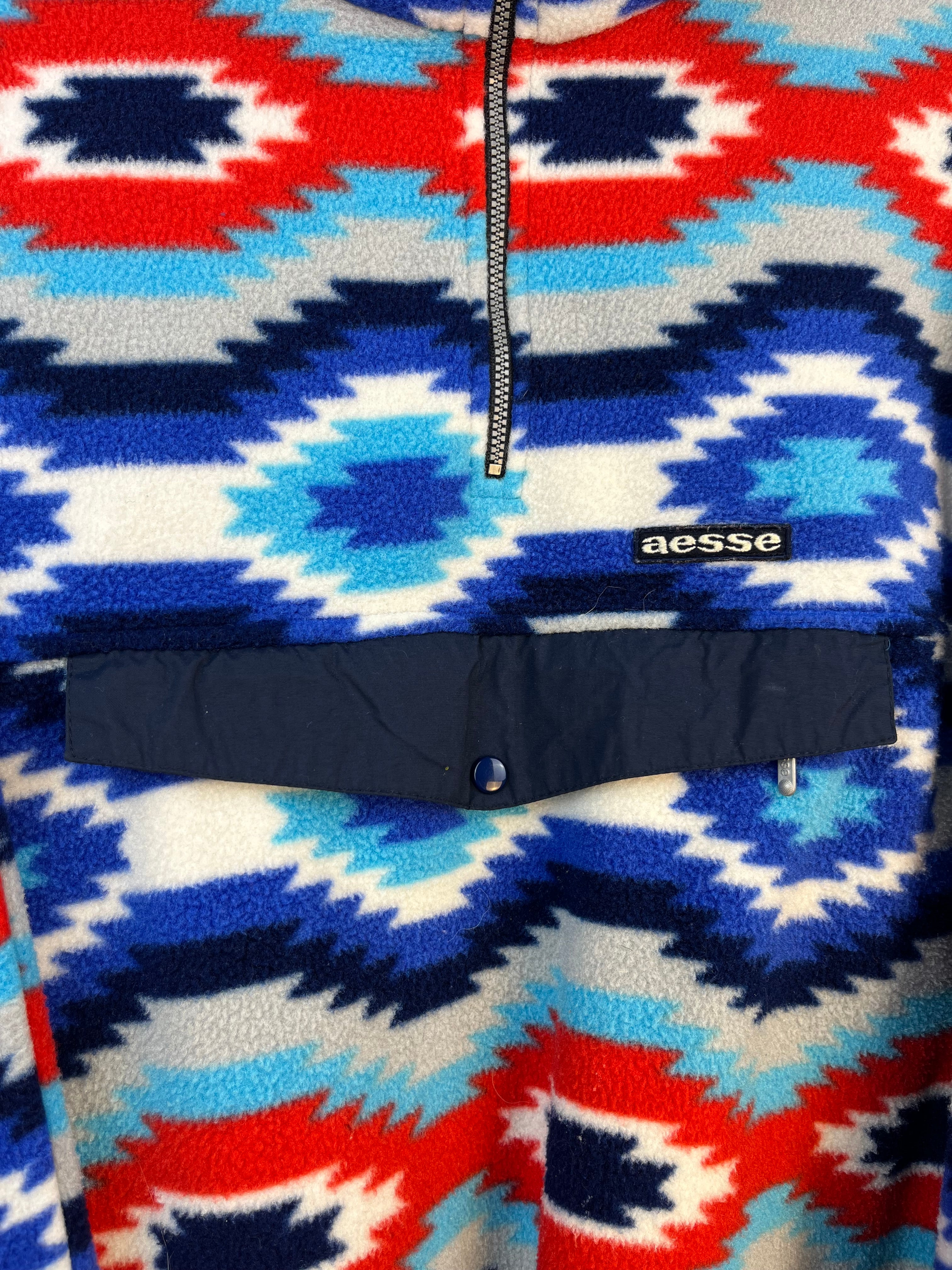 Vintage Fleece Pullover Aesse Multicolor Aztec Pattern Half Zip L
