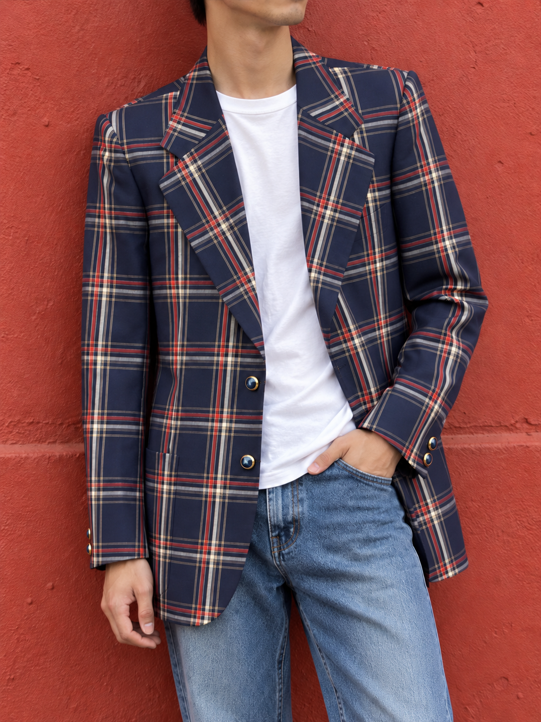 Blazer uomo vintage in lana tartan Freeman Club
