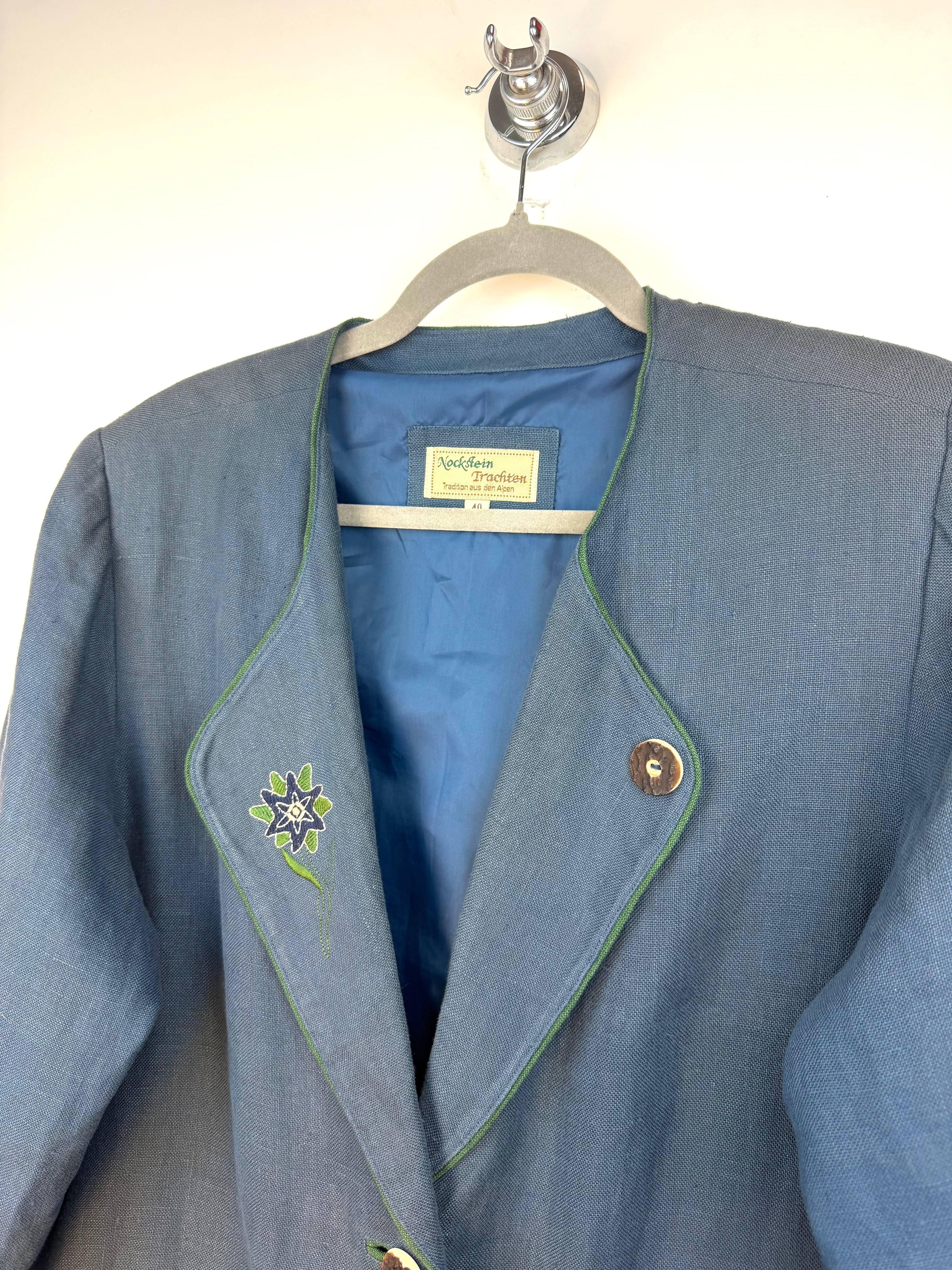 Giacca tirolese vintage in lino 100% Nockstein Trachten con ricami – TG 40