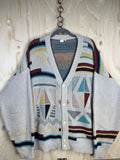 Vintage Geometric Pattern Cardigan Oversize Cotton Blend 90s
