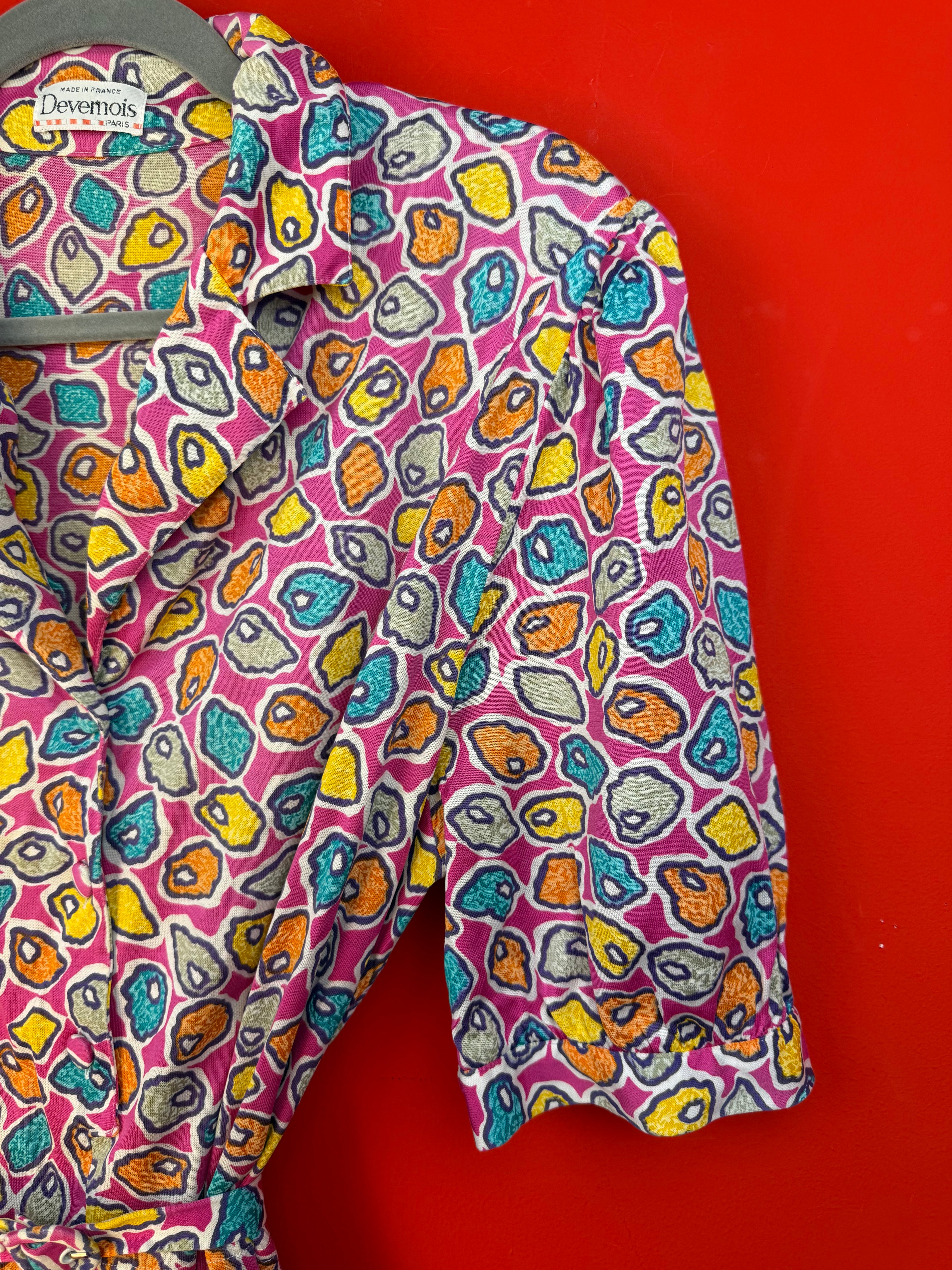 Abito vintage Devernois Paris con cintura fantasia multicolor