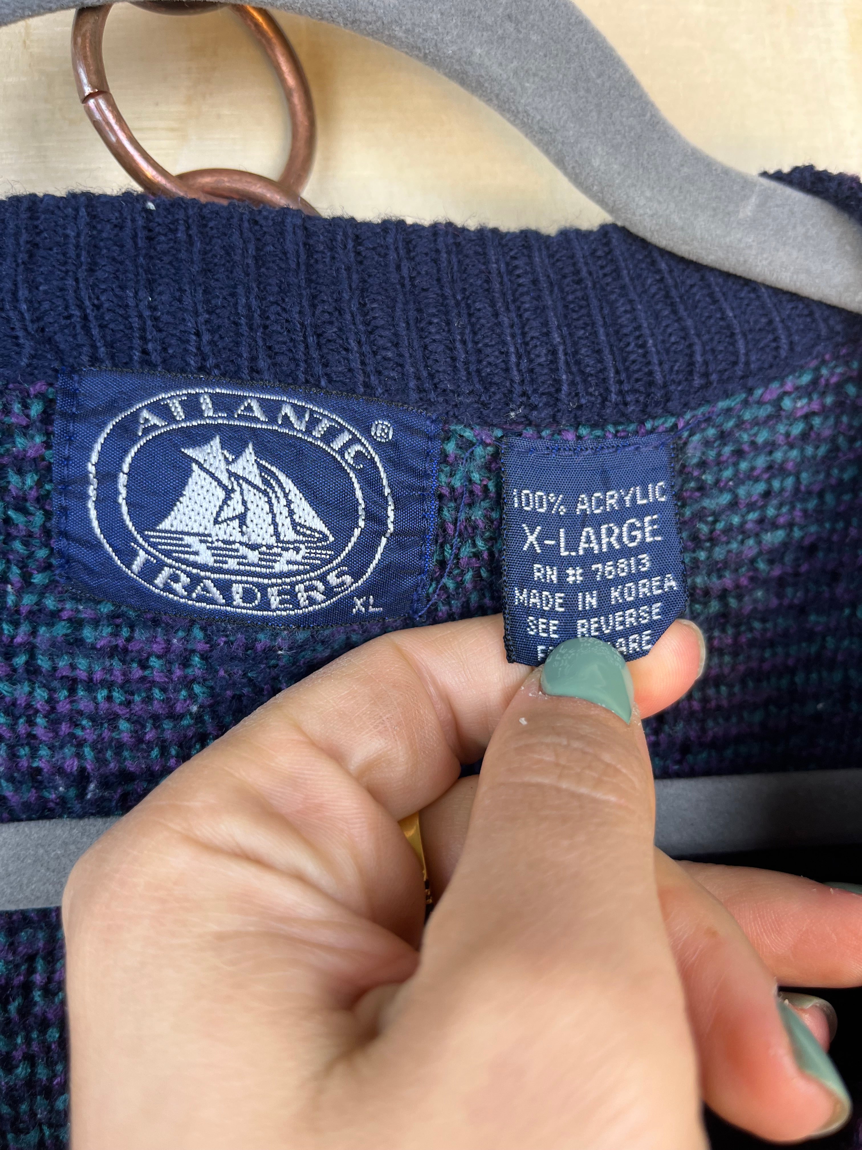 Vintage Pattern Knit Sweater Purple & Green