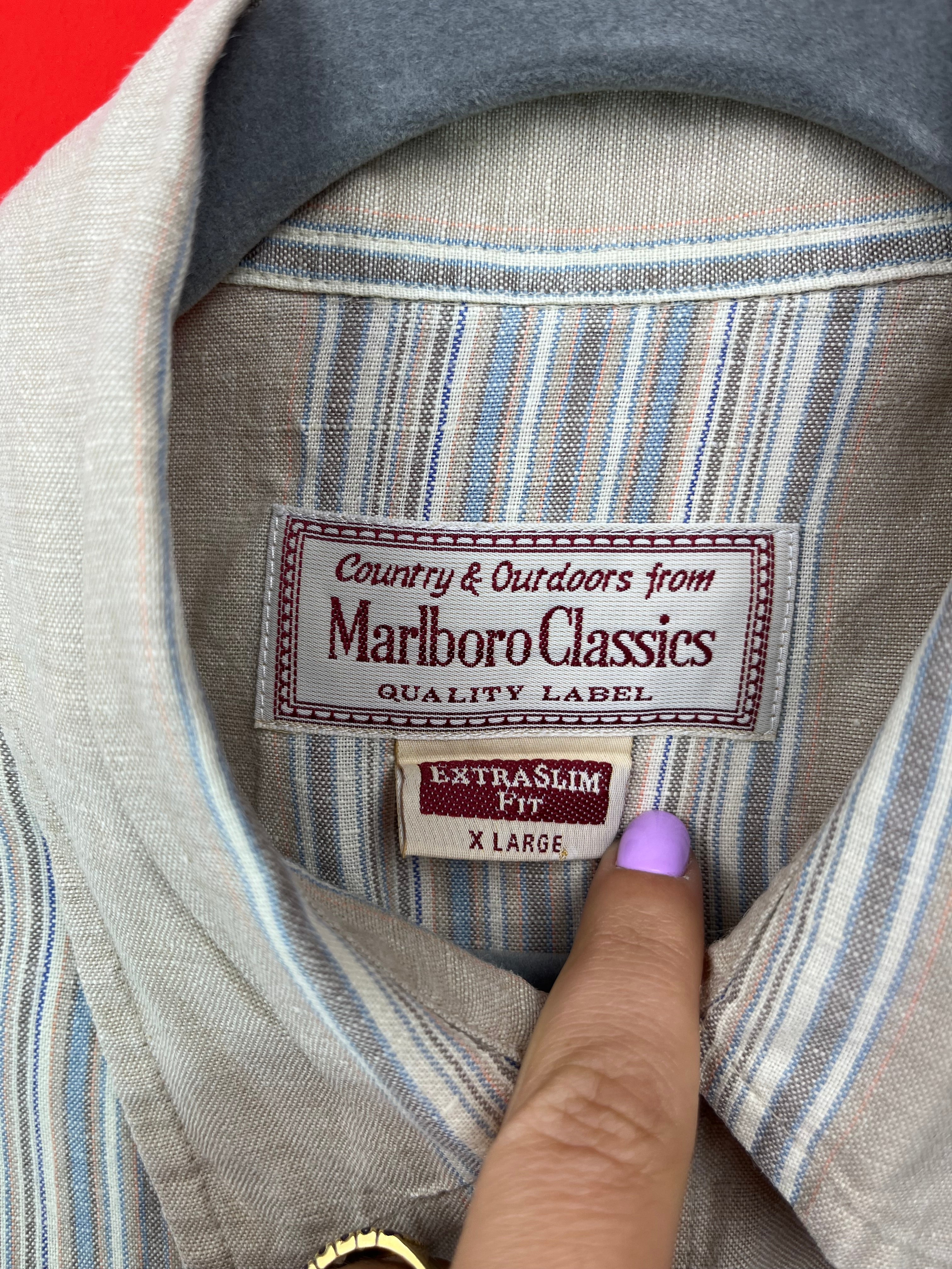 Camicia smanicata vintage Marlboro Classics misto lino rigata