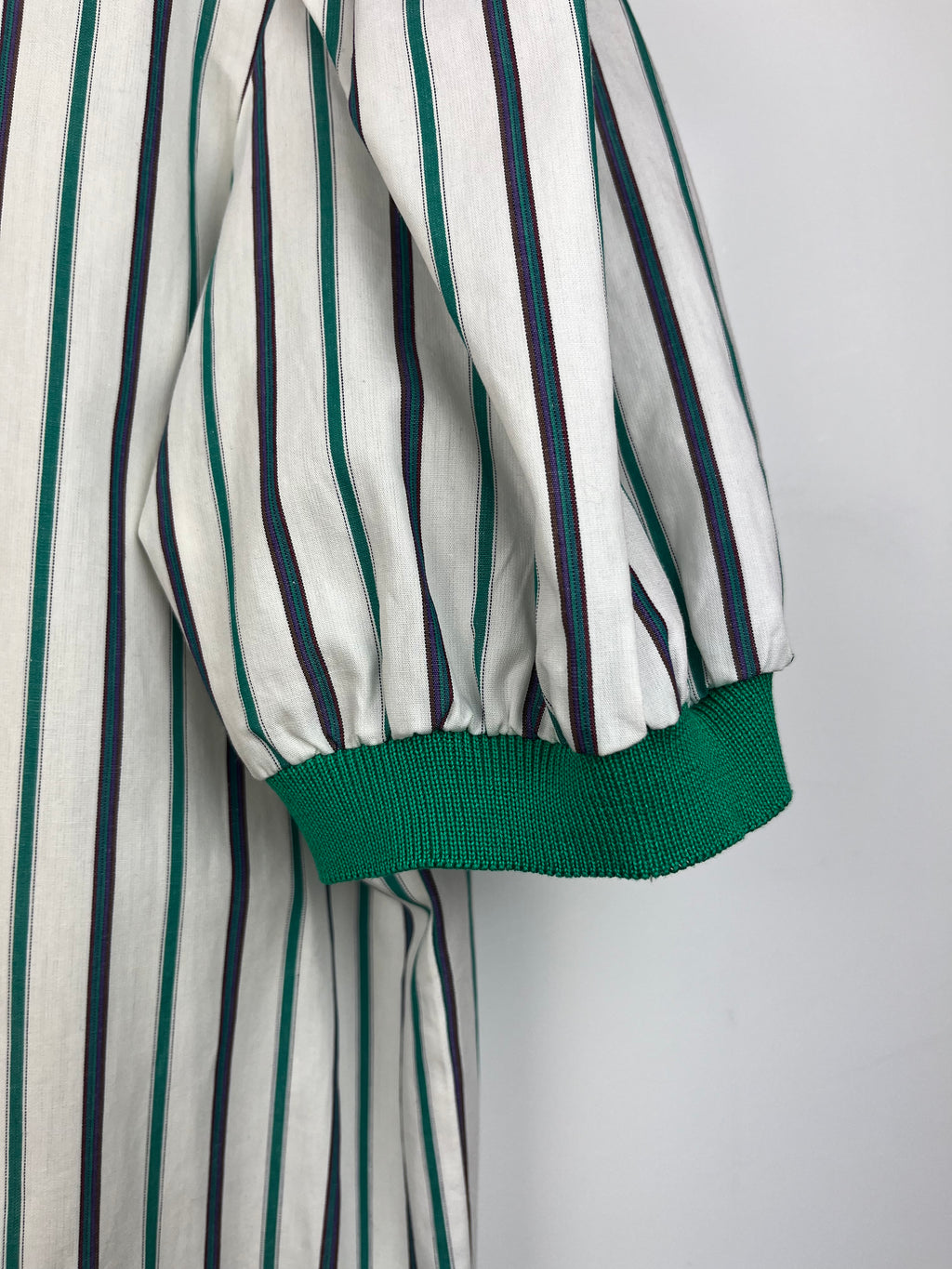 Vintage Striped Shirt Dress with Green Contrast Collar