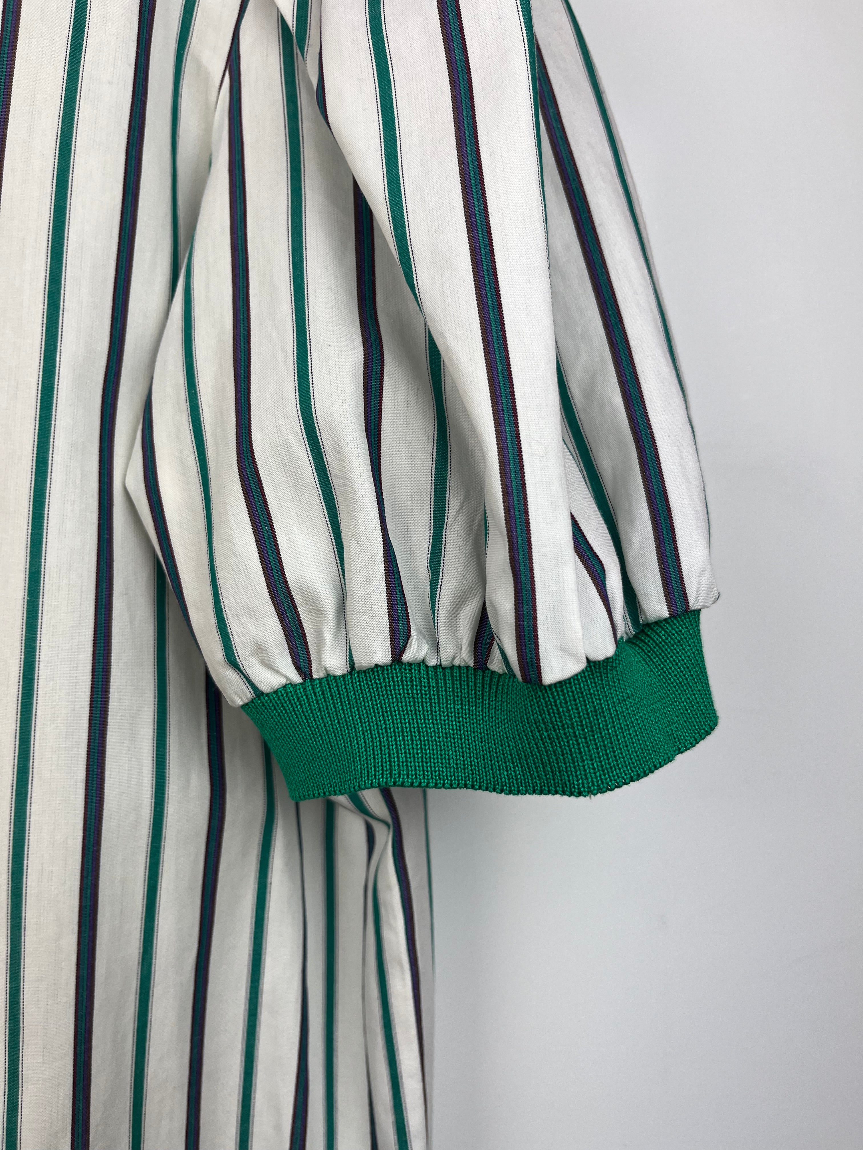 Vintage Striped Shirt Dress with Green Contrast Collar