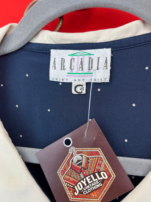 Blusa Vintage In Seta A Pois Con Colletto Peter Pan