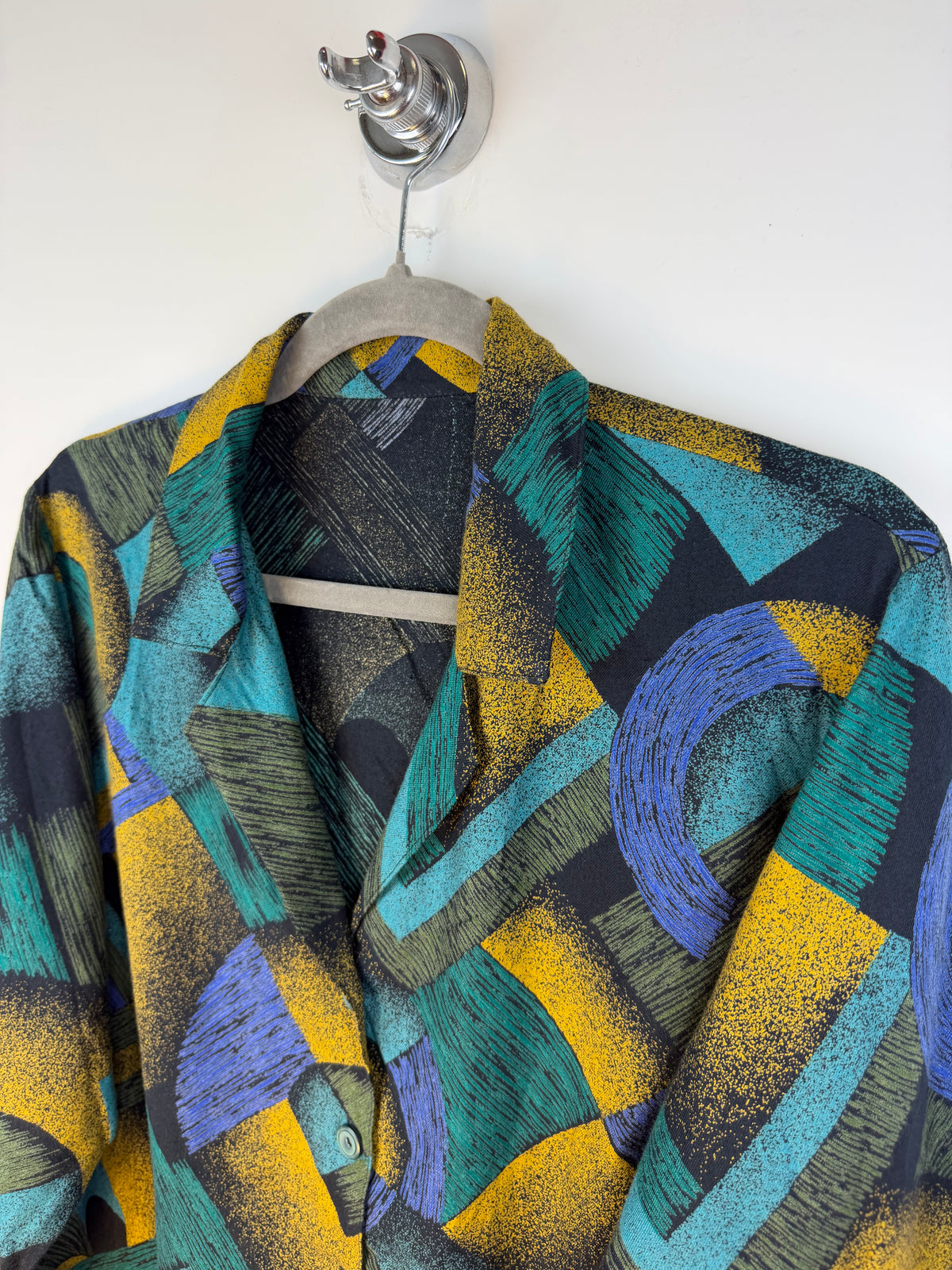 Camicia vintage fantasia geometrica – turchese e senape