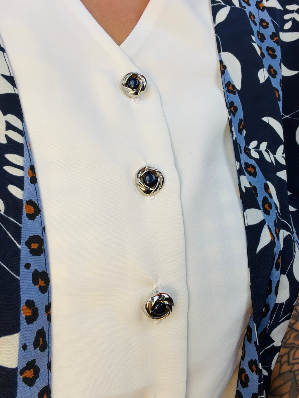 Vintage 90s Patterned Blouse with Jewel Buttons