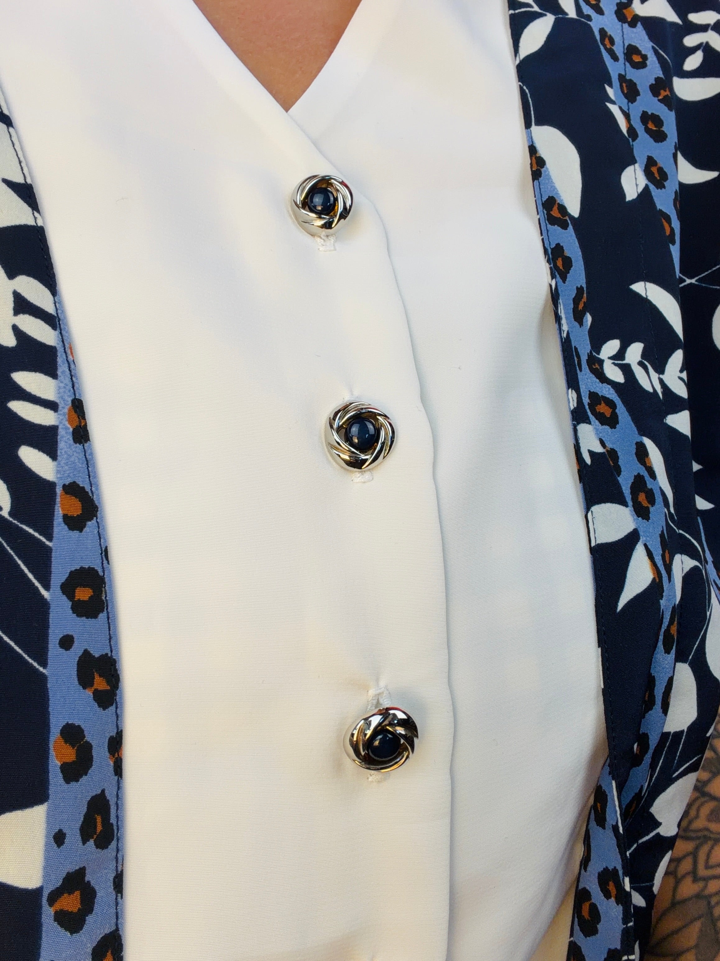 Vintage 90s Patterned Blouse with Jewel Buttons