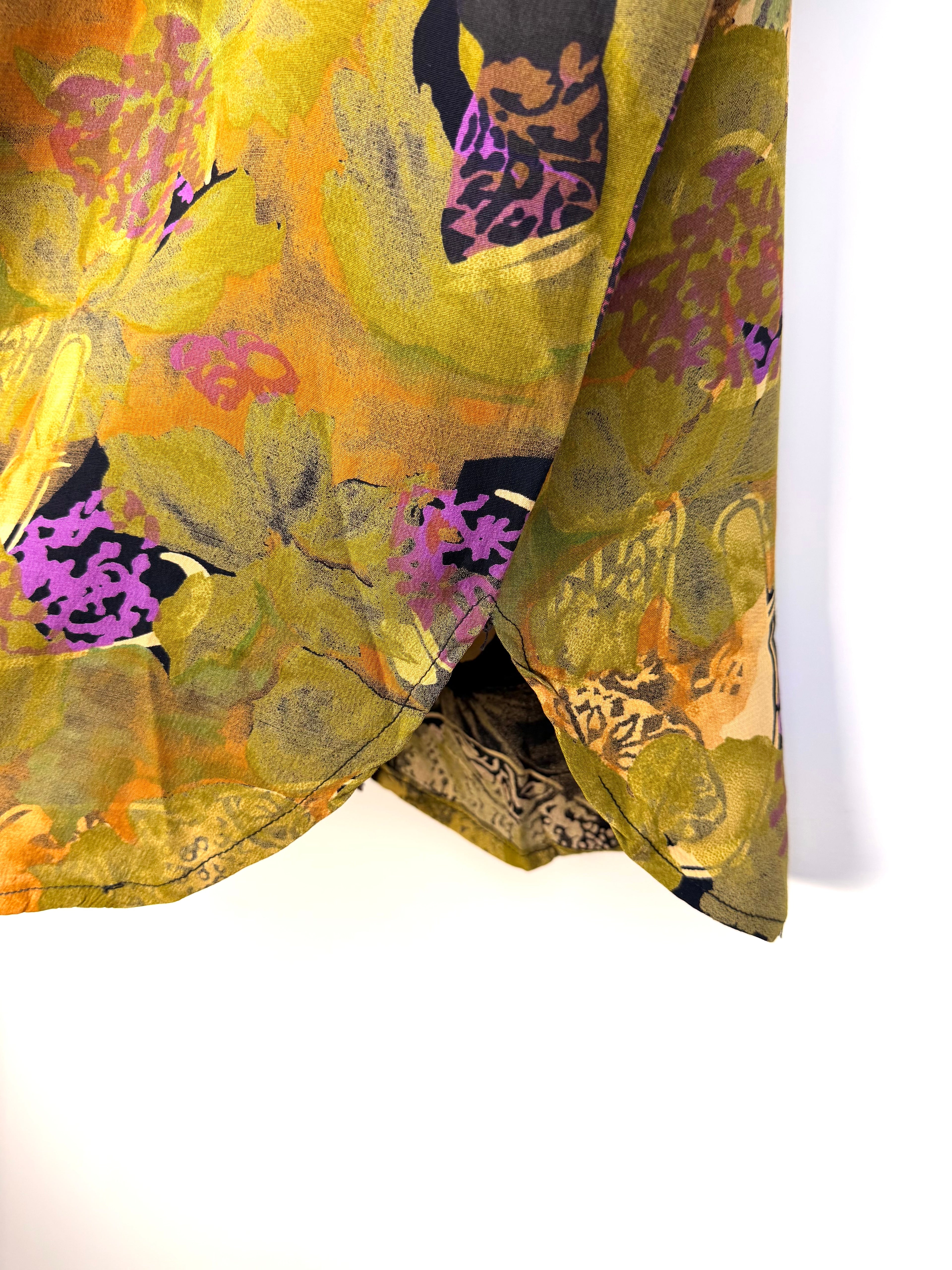 Camicia Vintage Fantasia Astratta Verde e Viola Anni ’90