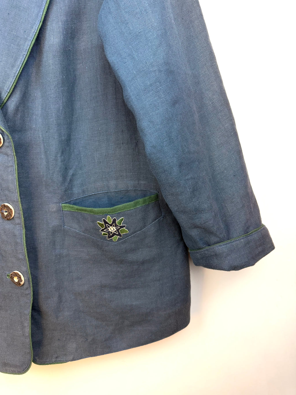 Giacca tirolese vintage in lino 100% Nockstein Trachten con ricami – TG 40