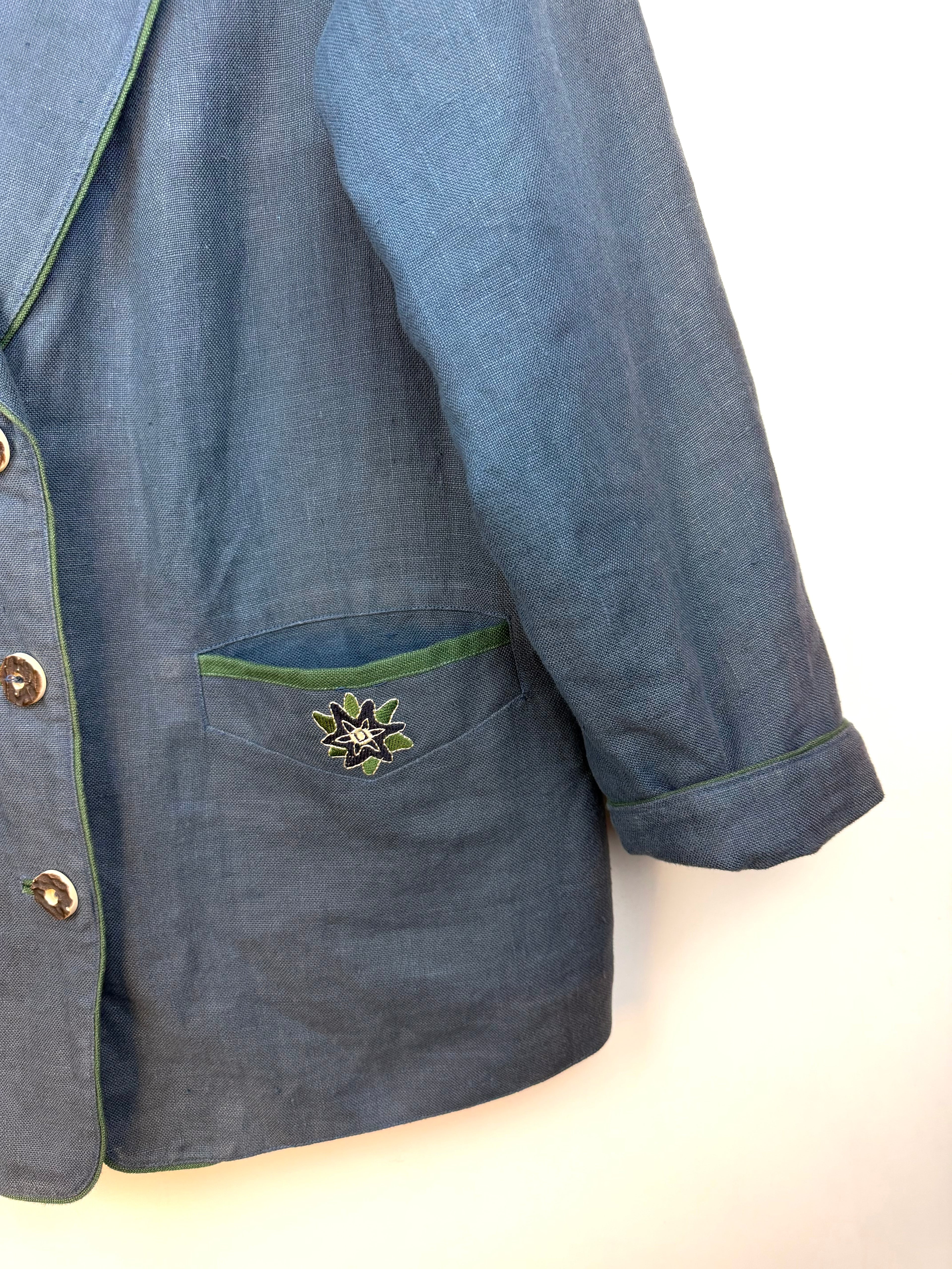 Giacca tirolese vintage in lino 100% Nockstein Trachten con ricami – TG 40