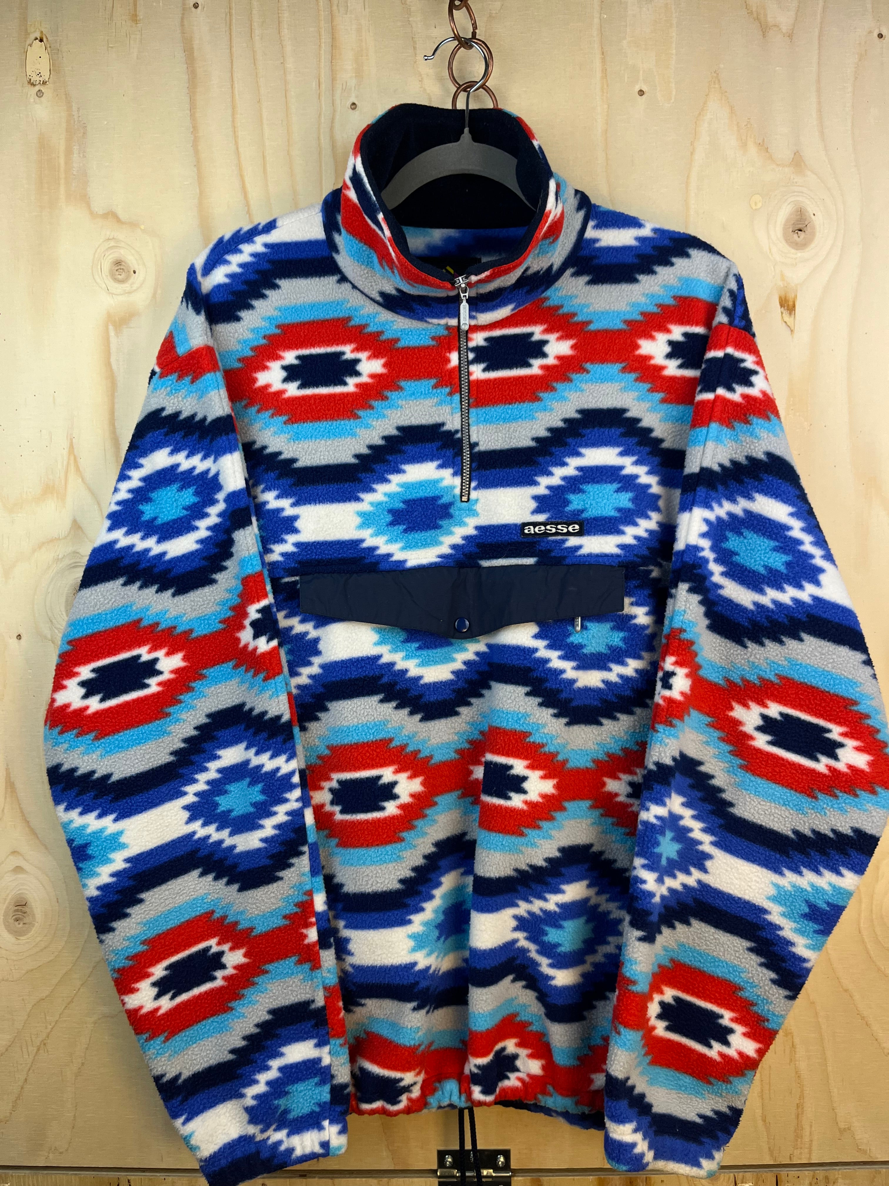 Vintage Fleece Pullover Aesse Multicolor Aztec Pattern Half Zip L