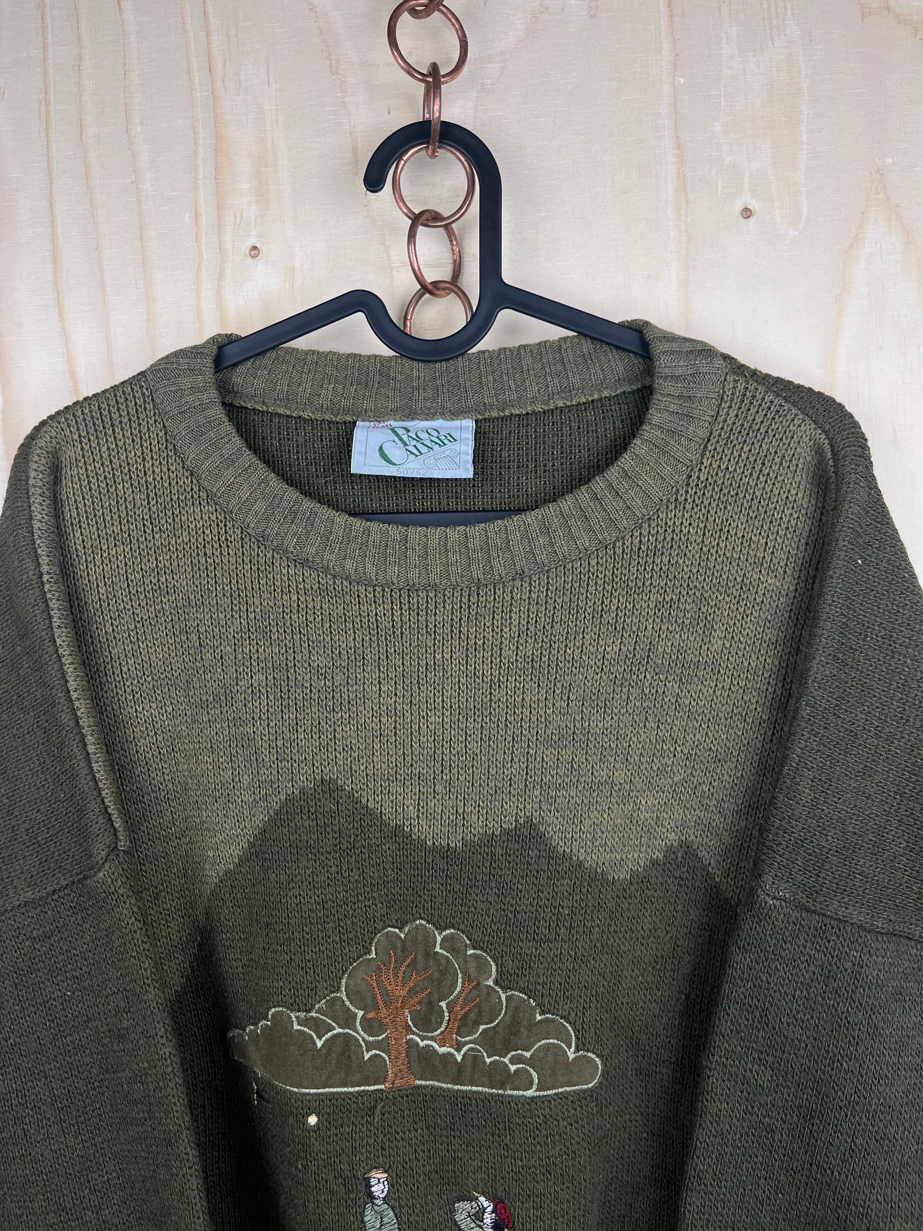 Vintage Golf Embroidered Sweater Green Wool Blend Oversized Crewneck