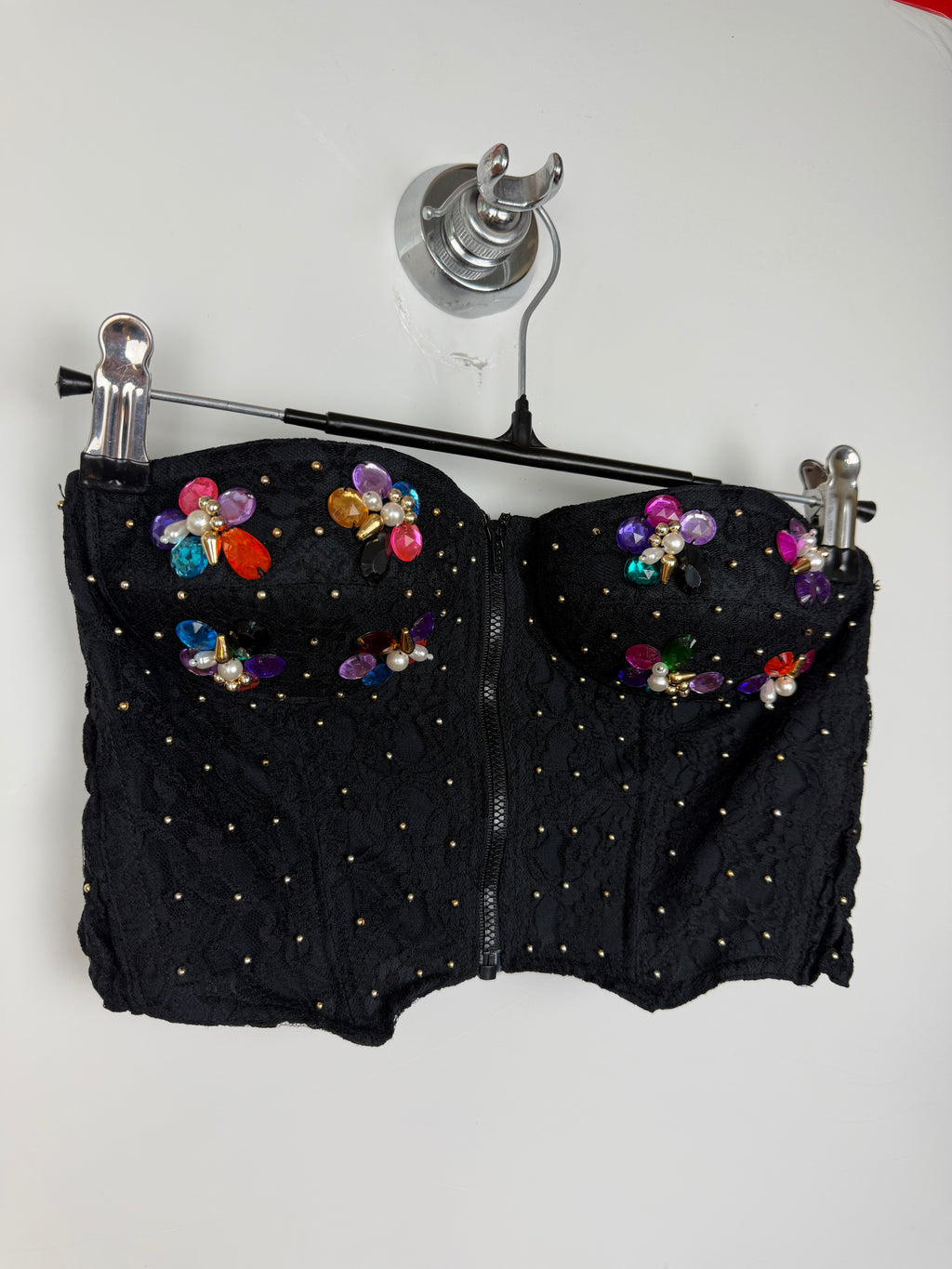 Vintage Carisma Bustier Nero Gioiello in Pizzo – Y2K