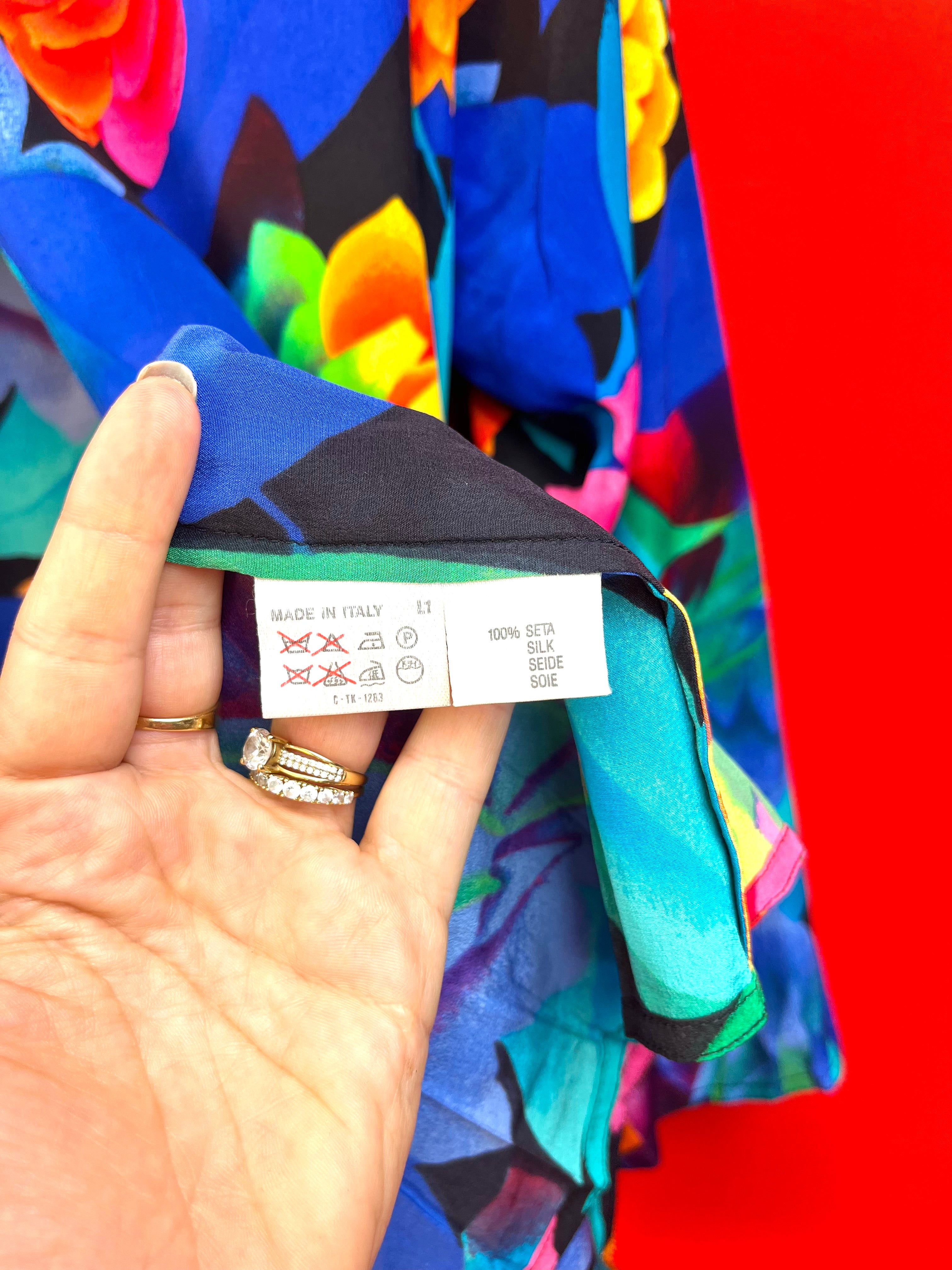 Vintage Marina Rinaldi Silk Floral Blouse Made in Italy 90s Multicolor Jacket Top