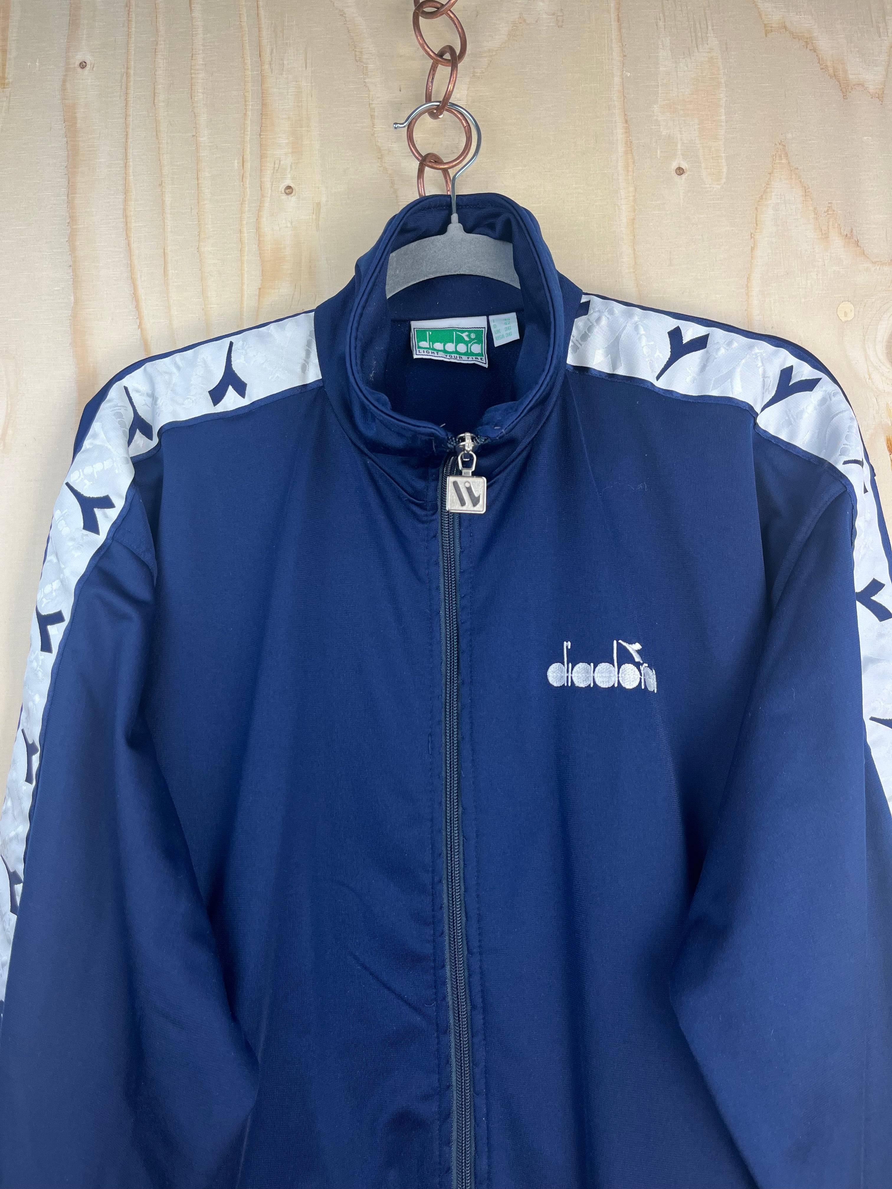 Vintage Diadora Track Jacket Navy Logo Tape 90s Zip-Up