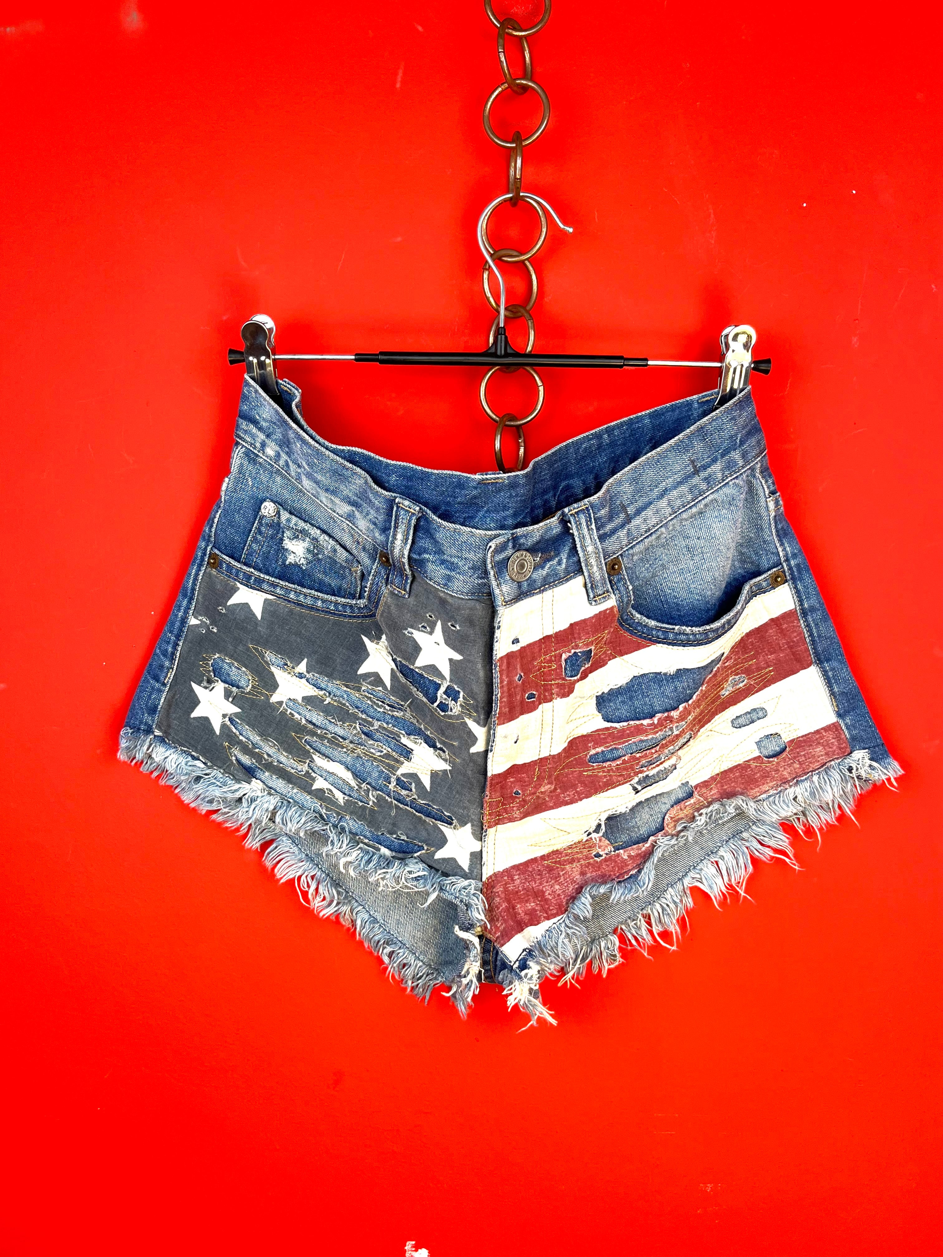 Ralph Lauren Vintage Cut Off USA Flag Denim Shorts