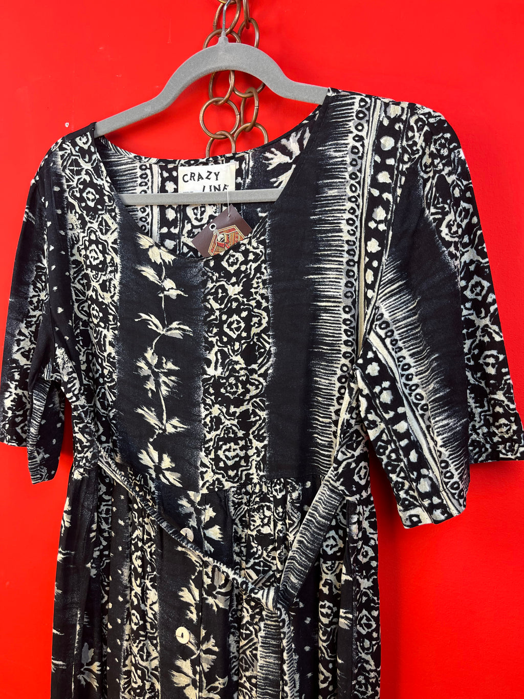 Vintage 90s Black & White Pattern Midi Dress