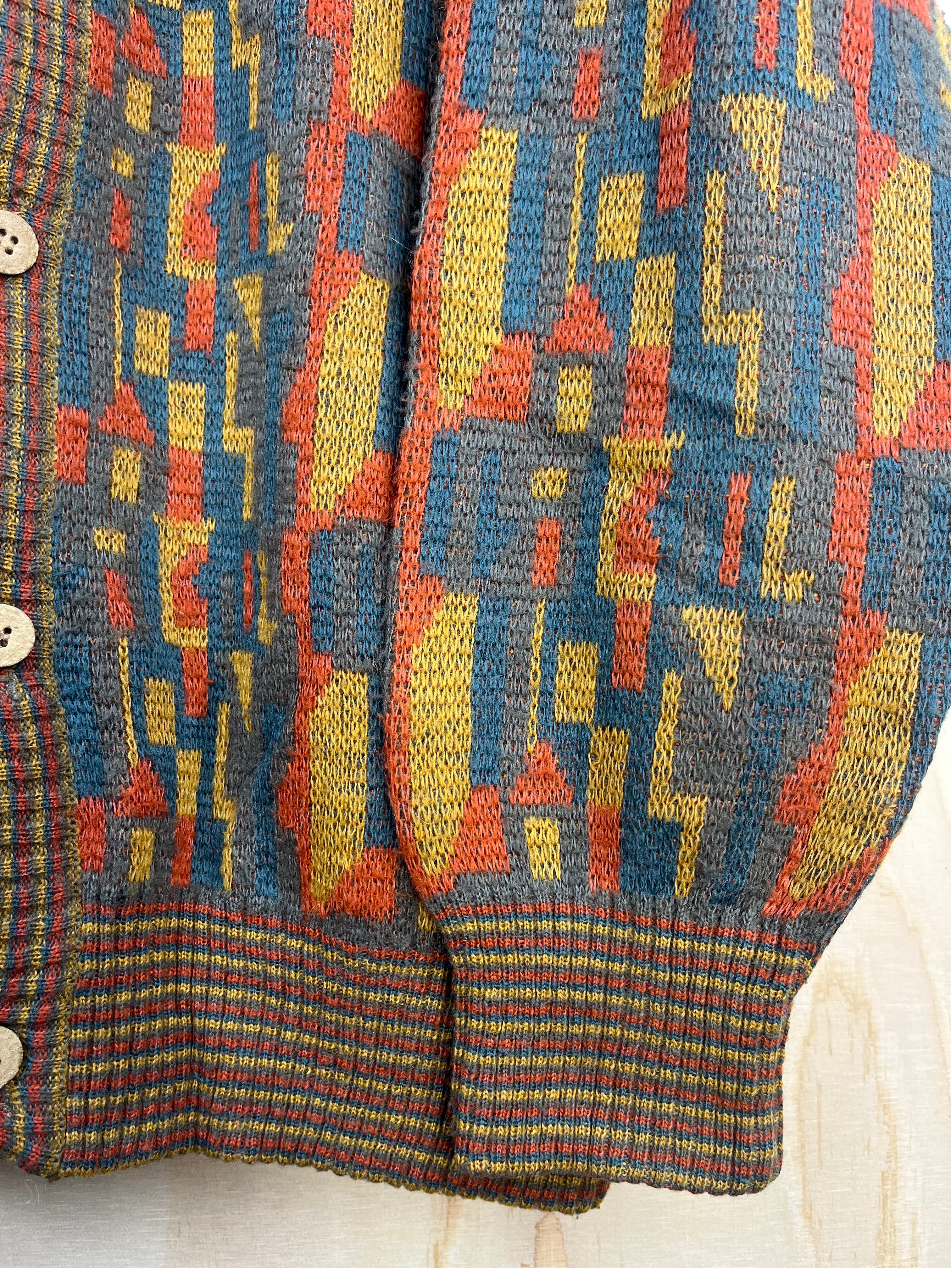 Vintage Pattern Cardigan Multicolor Wool Blend Oversized Made in Italy